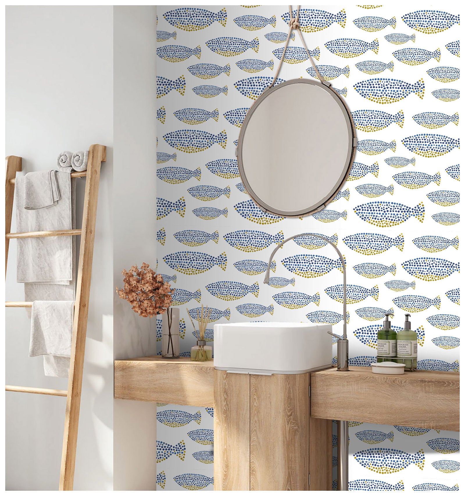  Abstract Fish Wallpaper Peel and Stick Blue Removable Contact Paper