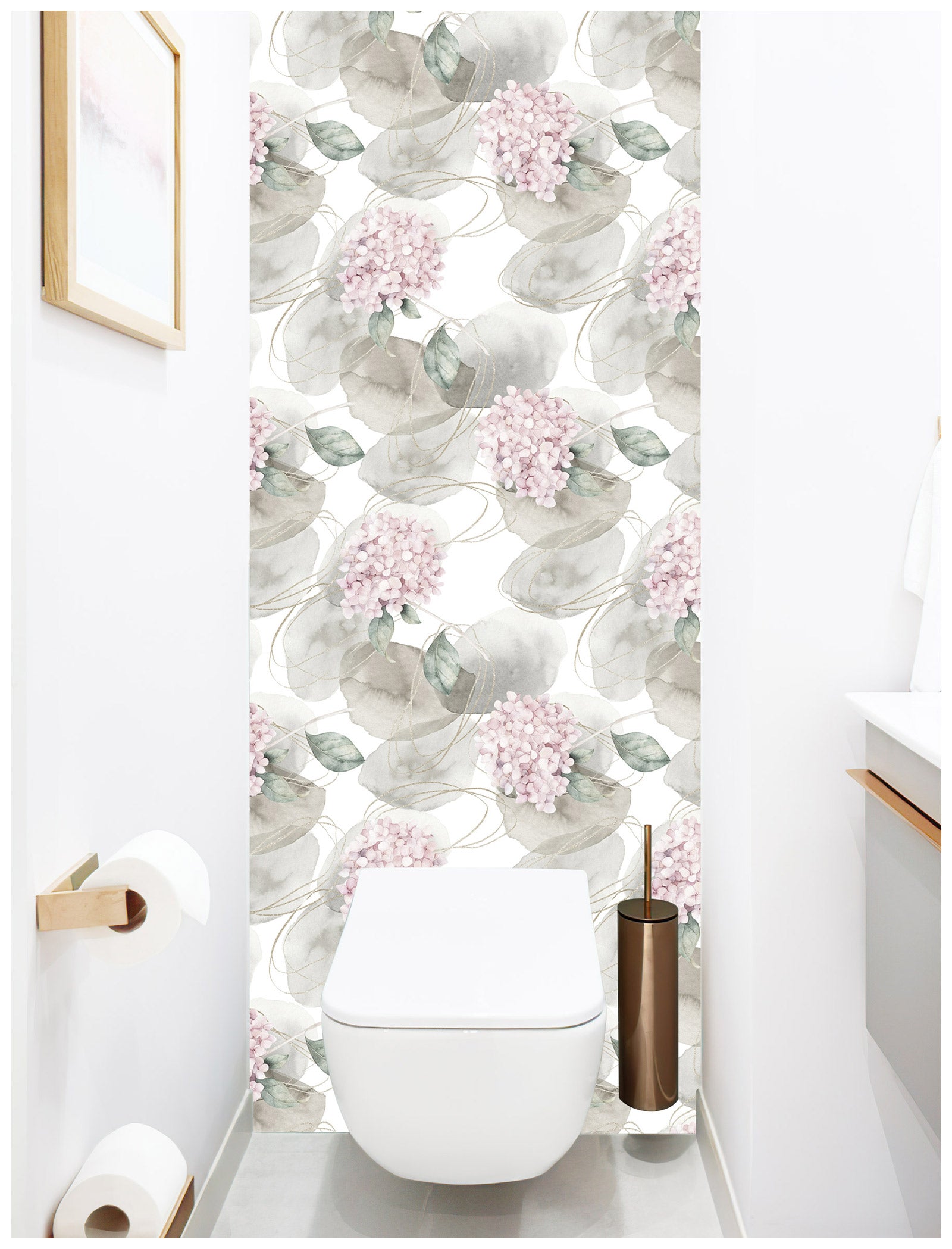 HAOKHOME 93164 Abstract Nordic Peel and Stick Wallpaper Geometric Hydrangea Floral White/Grey/Pink Stick on Home Decor