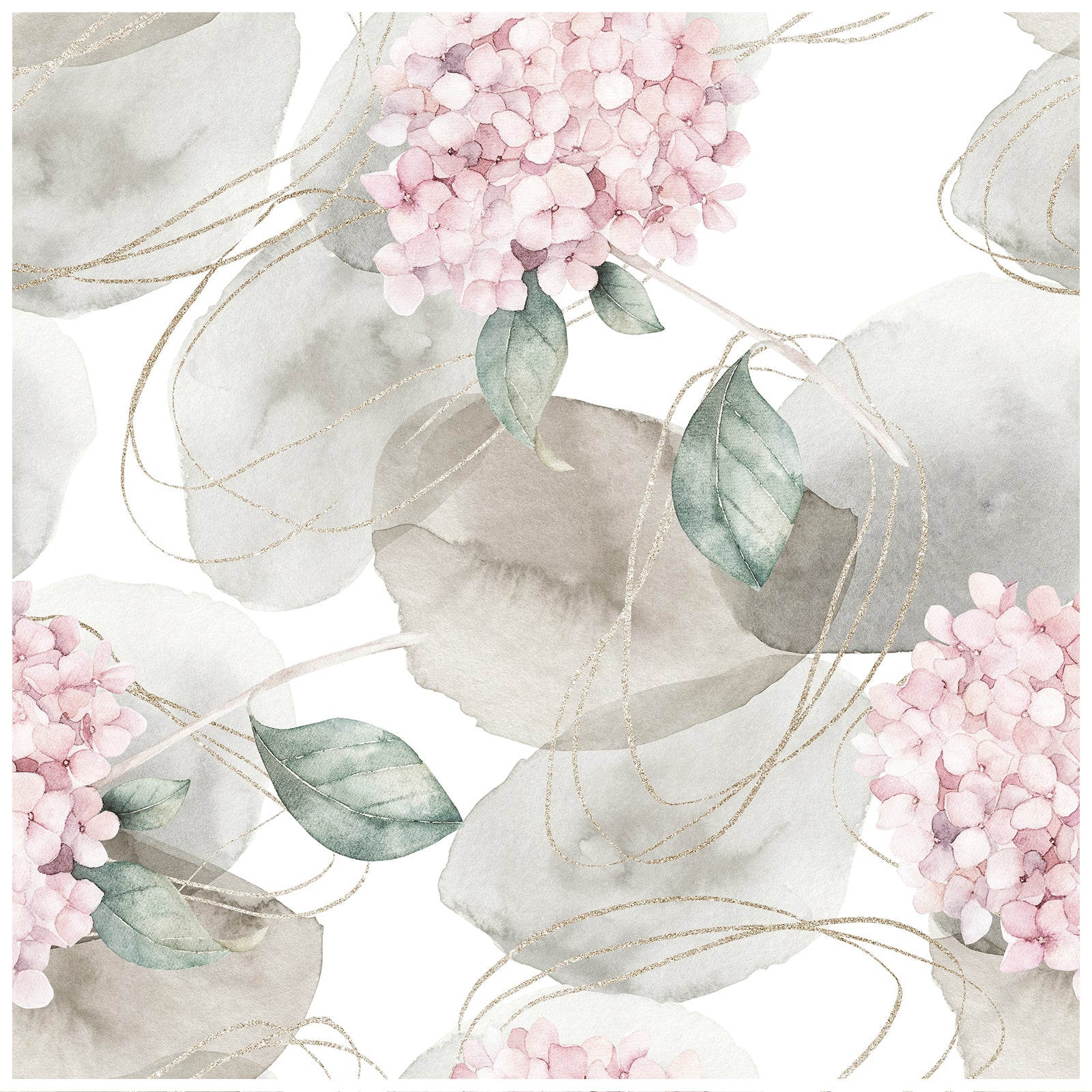 HAOKHOME 93164 Abstract Nordic Peel and Stick Wallpaper Geometric Hydrangea Floral White/Grey/Pink Stick on Home Decor