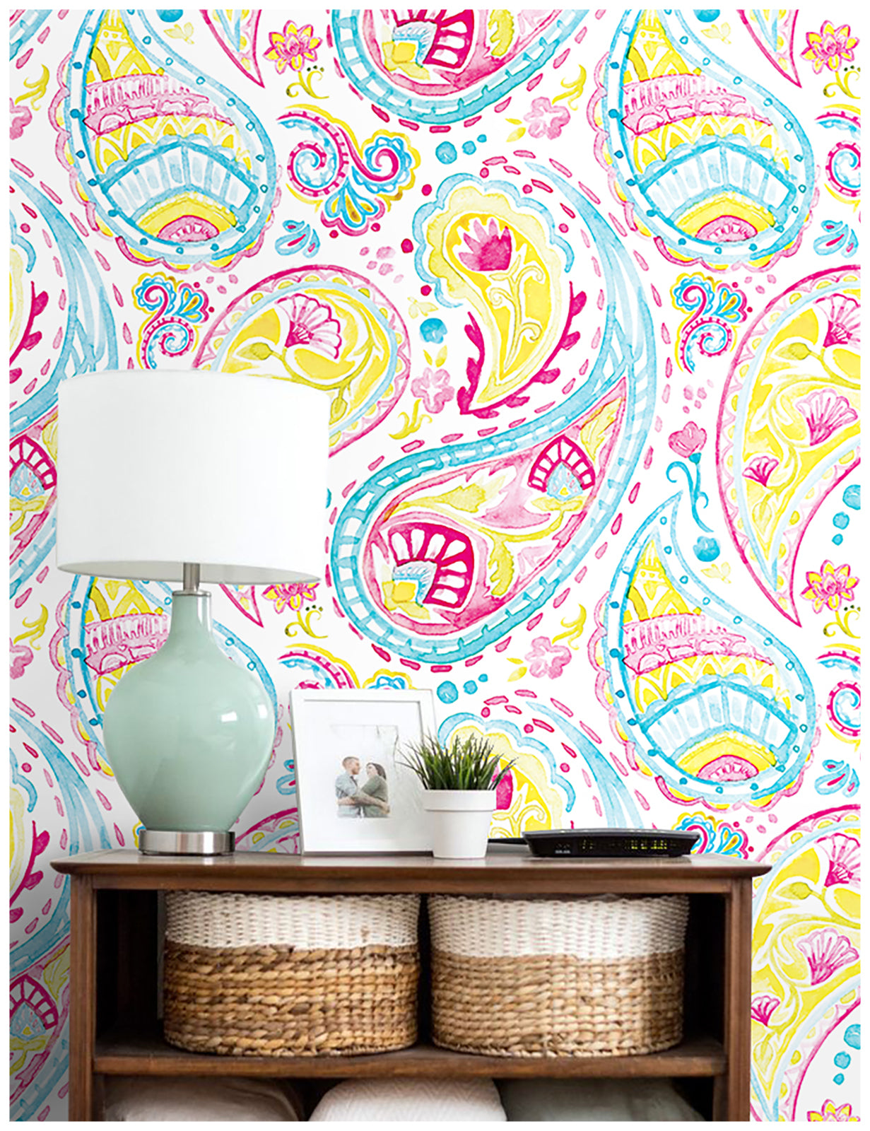 Haokhome 93076 Abstract Paisley Floral Wallpaper Peel and Stick Removable Wallpaper Blue Pink Contact Wall Paper Rolls