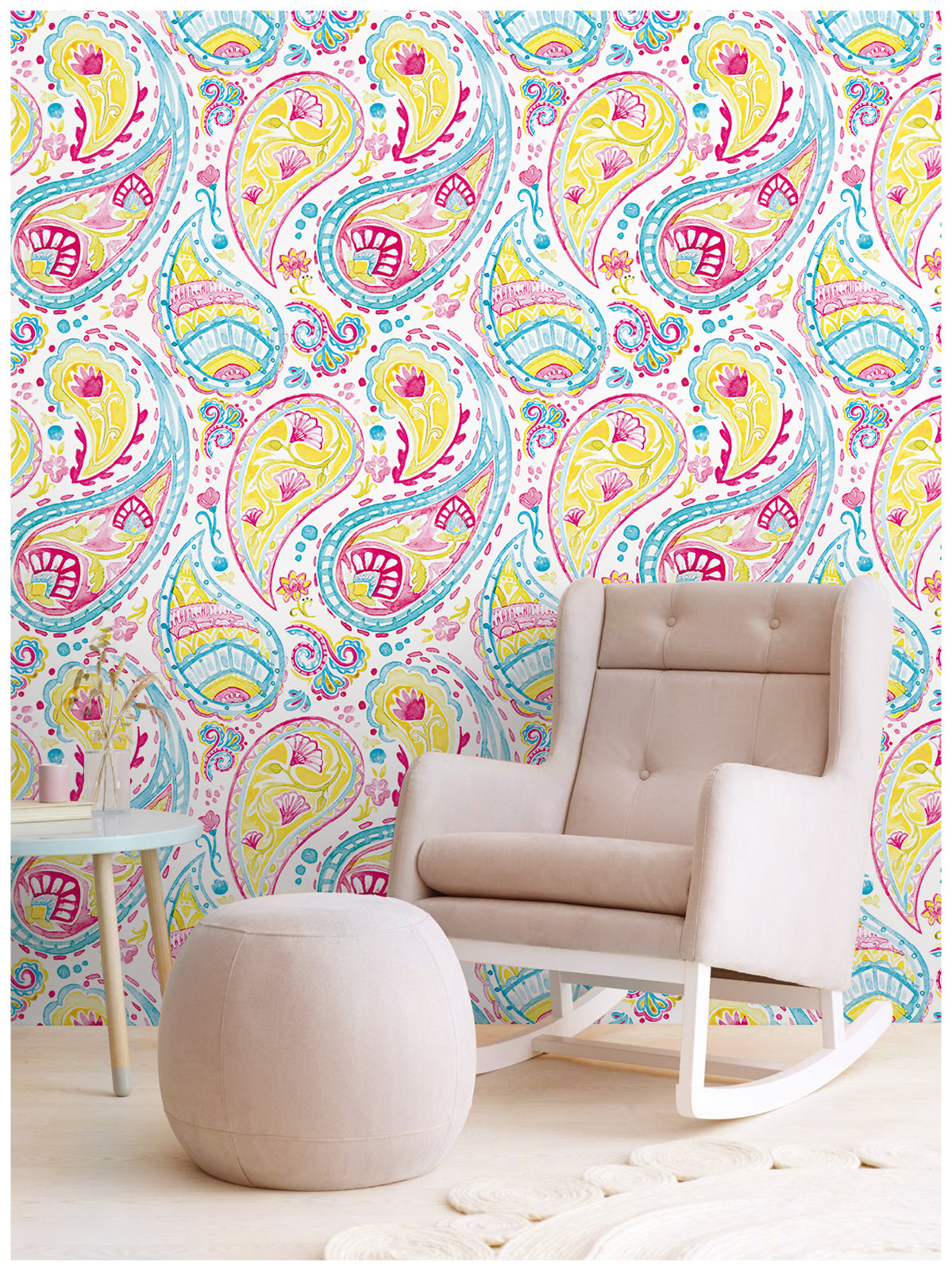 Haokhome 93076 Abstract Paisley Floral Wallpaper Peel and Stick Removable Wallpaper Blue Pink Contact Wall Paper Rolls