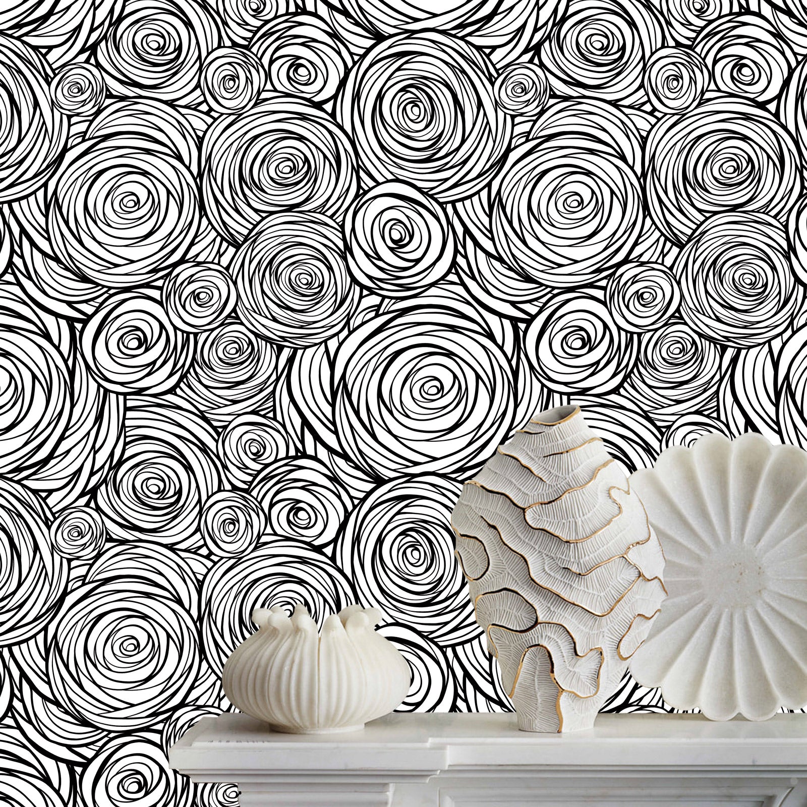 Abstract Wallpaper Geometric Rose Peel and Stick Wallpaper Black and White Wallpaper