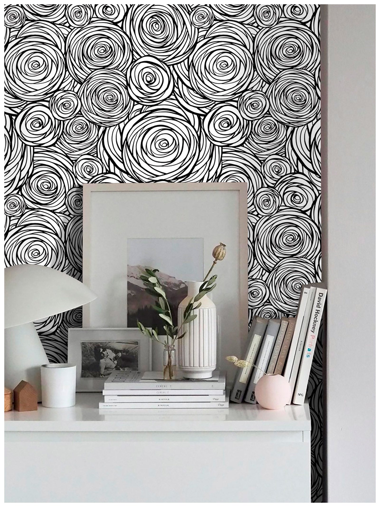 Abstract Wallpaper Geometric Rose Peel and Stick Wallpaper Black and White Wallpaper