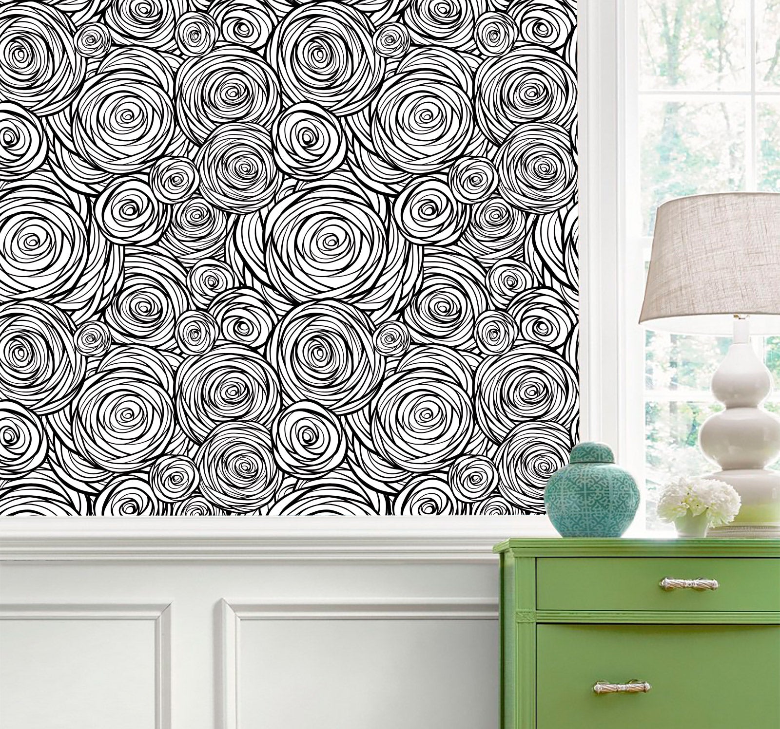 Abstract Wallpaper Geometric Rose Peel and Stick Wallpaper Black and White Wallpaper