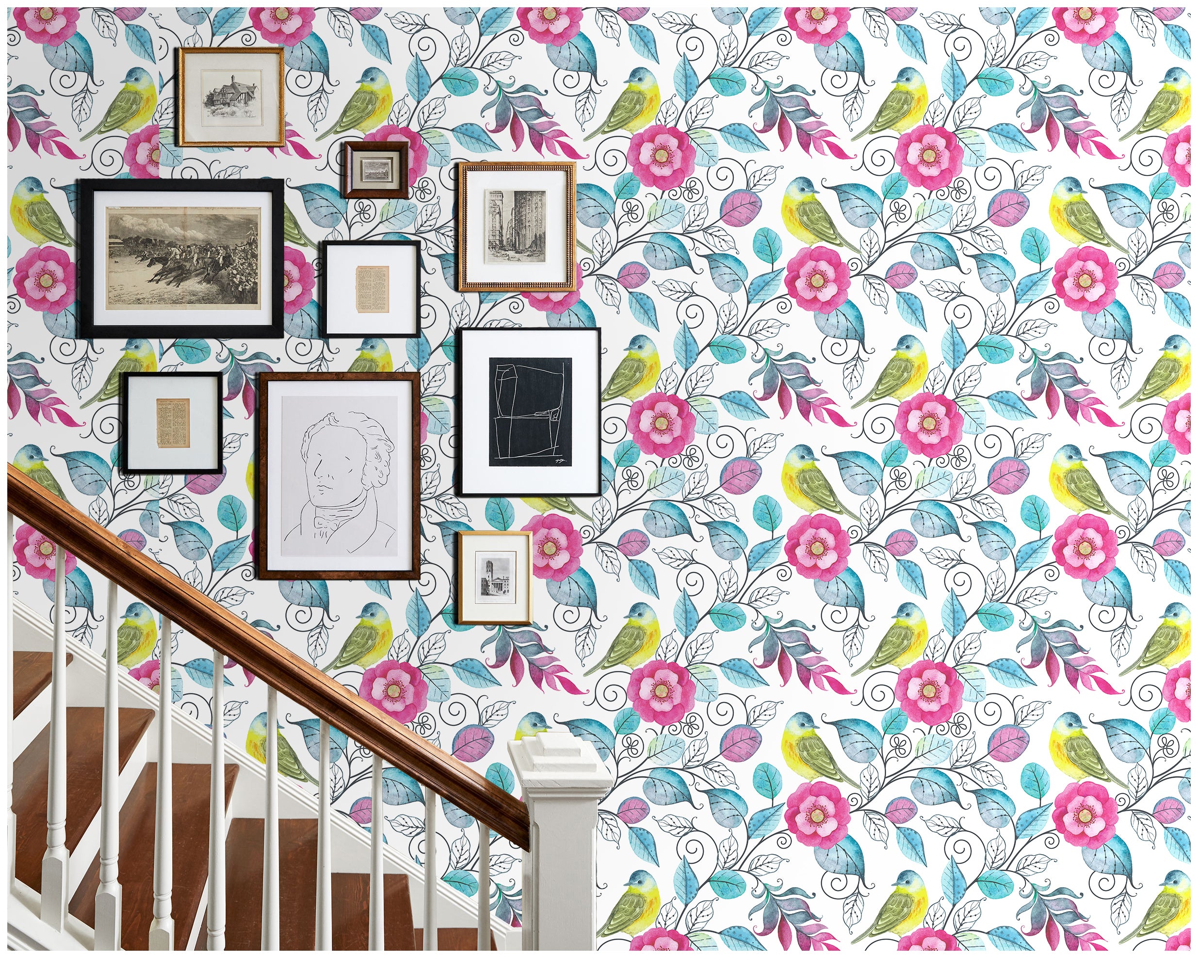 Haokhome 93100 Birds Floral Peony Peel and Stick Wallpaper Vinyl Self Adhesive Prepasted Decorative