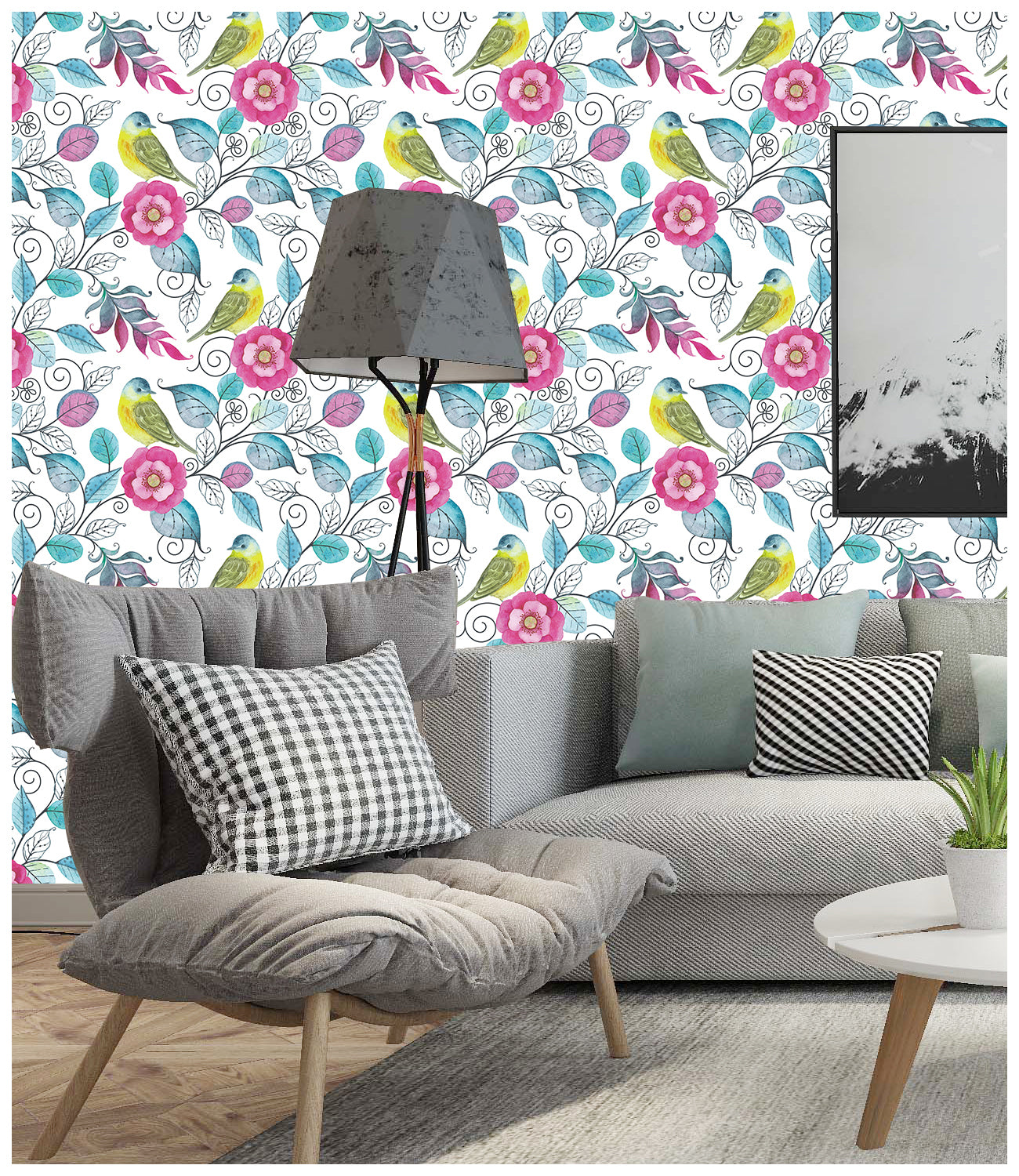 Haokhome 93100 Birds Floral Peony Peel and Stick Wallpaper Vinyl Self Adhesive Prepasted Decorative