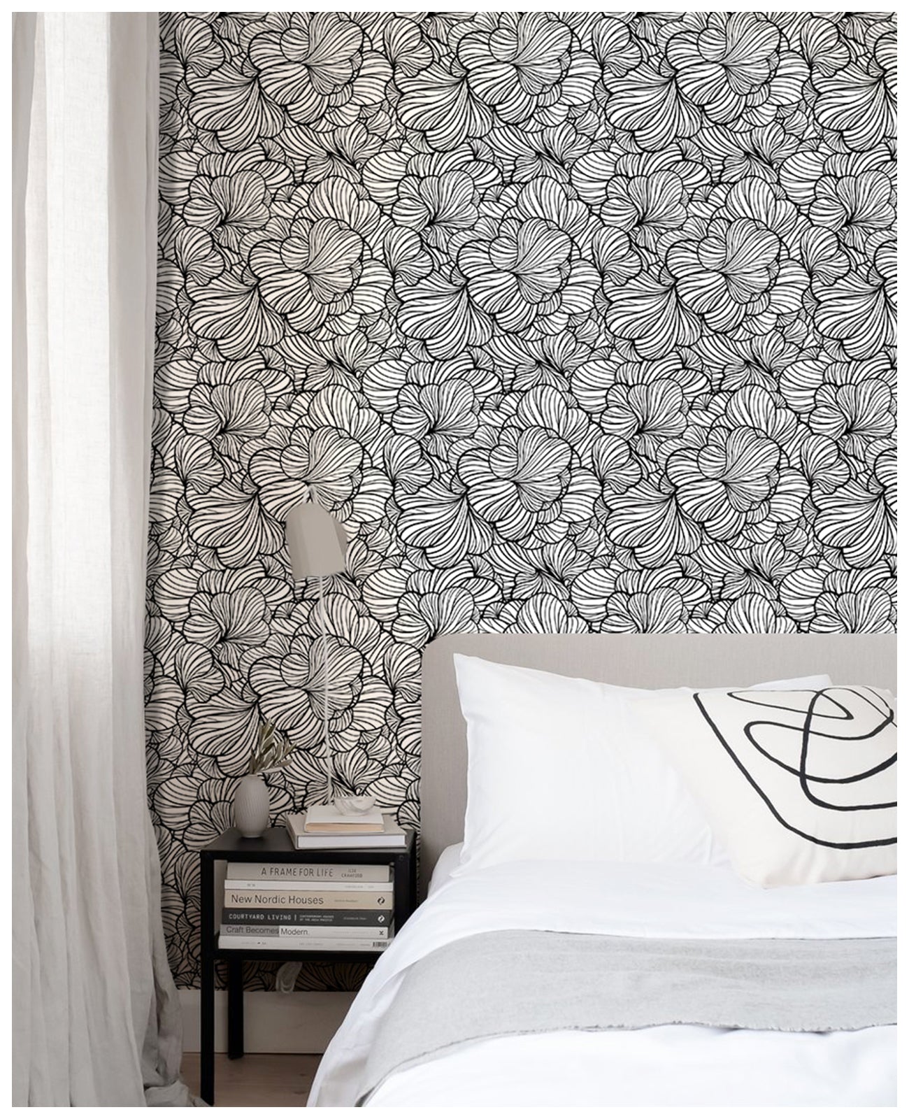 Haokhome 93104 Black and White Floral Peel and Stick Wallpaper Abstract Flower Art Decor Wallpaper