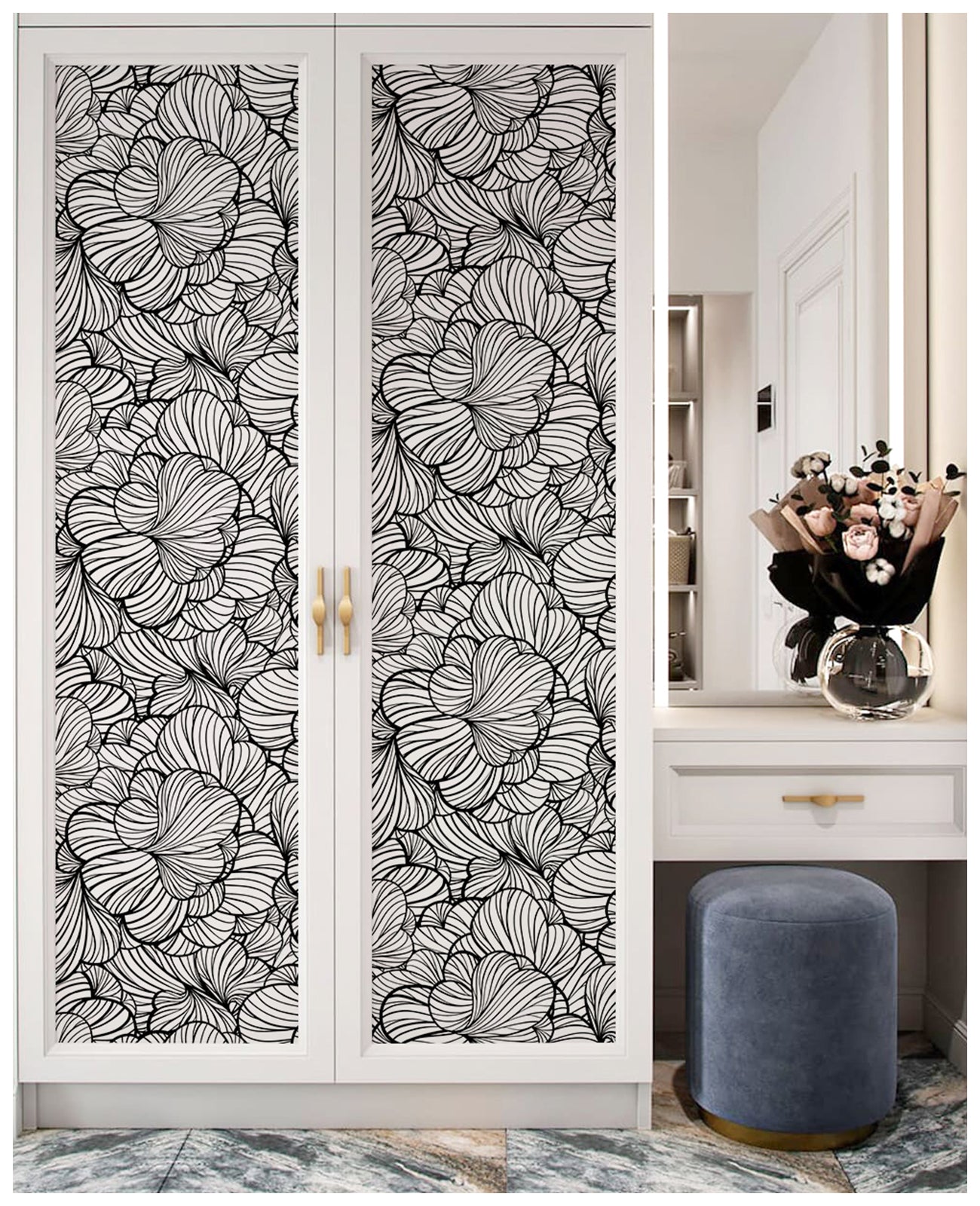 Haokhome 93104 Black and White Floral Peel and Stick Wallpaper Abstract Flower Art Decor Wallpaper