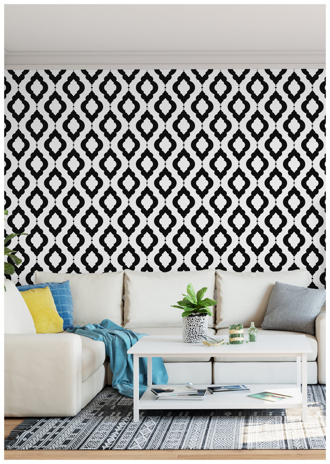 Haokhome 96026-1 Black and White Wallpaper Geometric Tiles Peel and Stick Contact Wall Paper Modern Minimalist Style