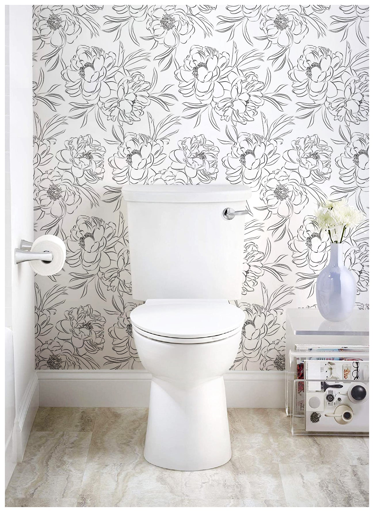HaokHome 93251-1 Black and White Wallpaper Peel and Stick Removable Sketch Floral Wall Paper
