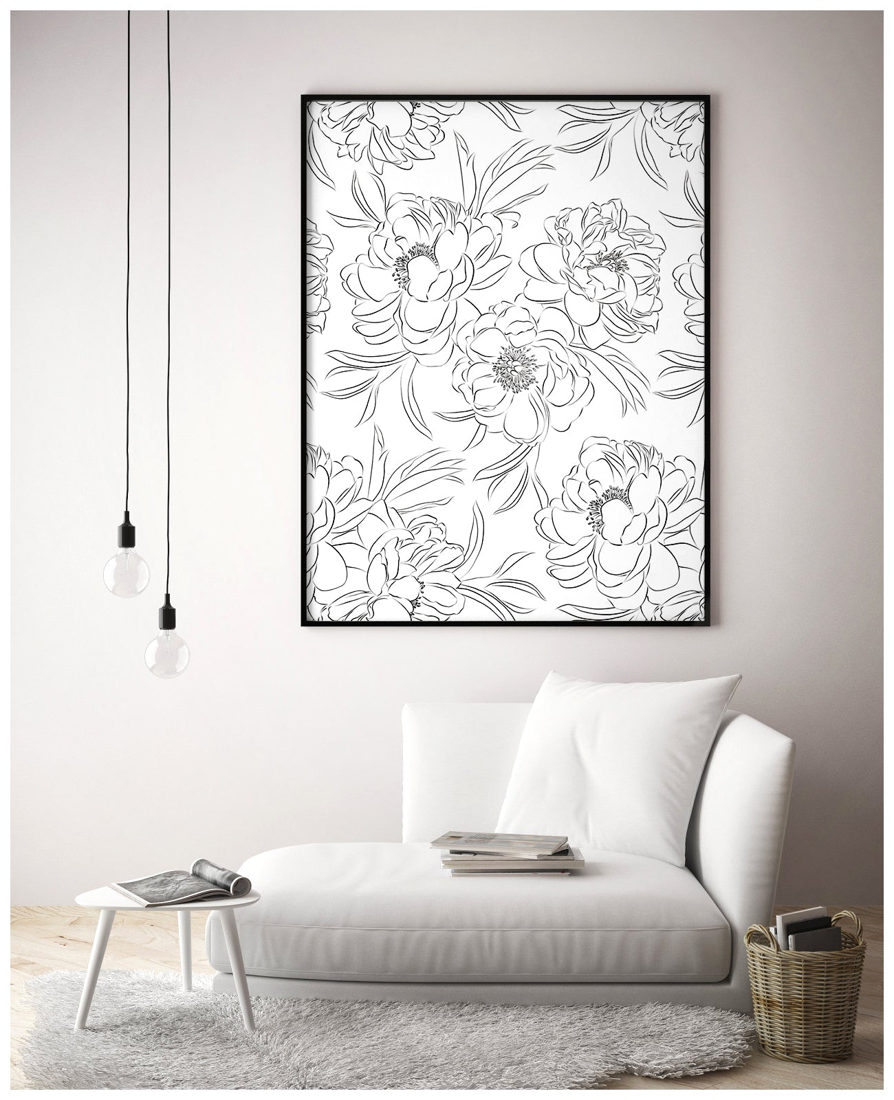 HaokHome 93251-1 Black and White Wallpaper Peel and Stick Removable Sketch Floral Wall Paper