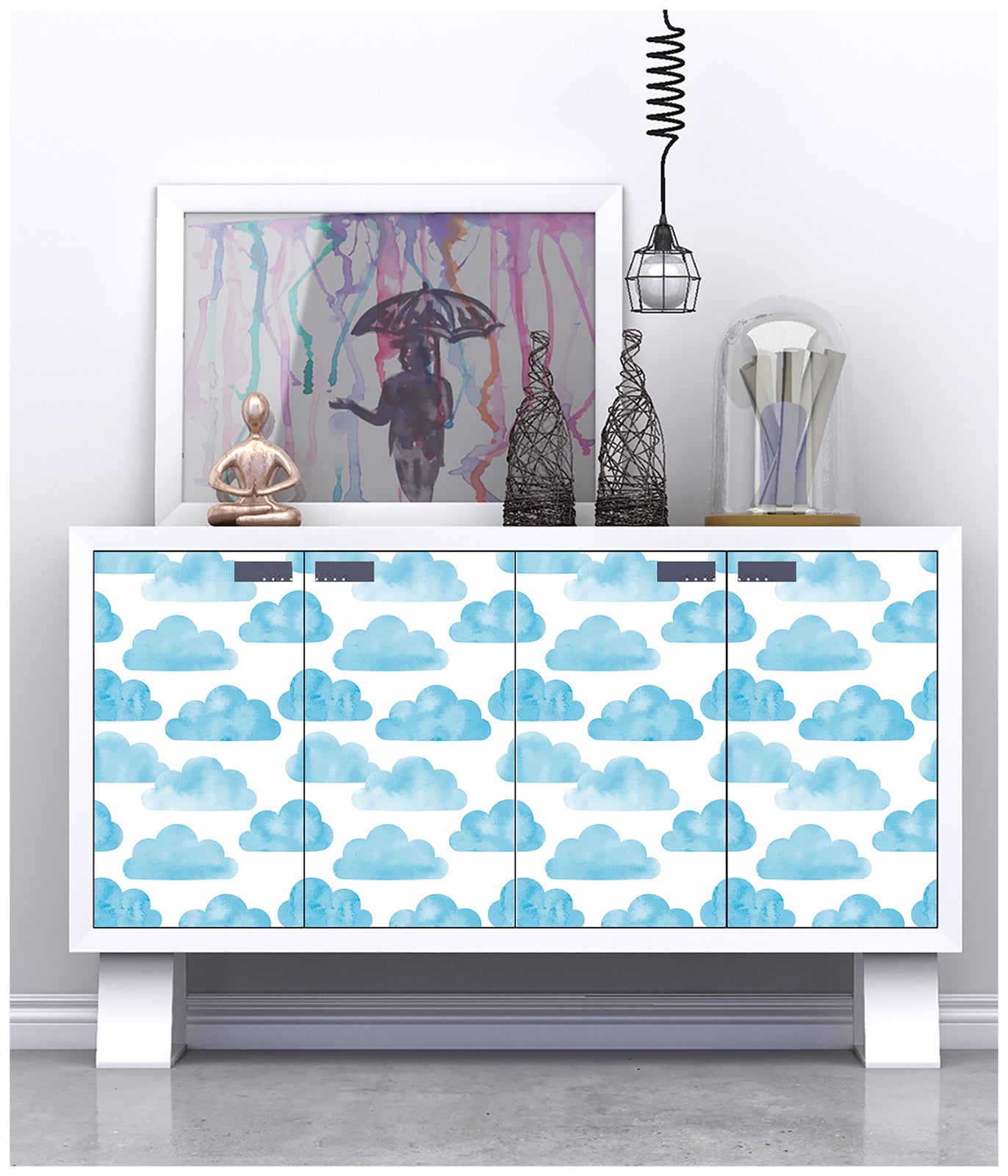 HaokHome 93061-1 Blue Peel and Stick Wallpaper Watercolor Clouds Wallpaper for Cabinets Drawers Stairs Rooms Wall Contact Paper