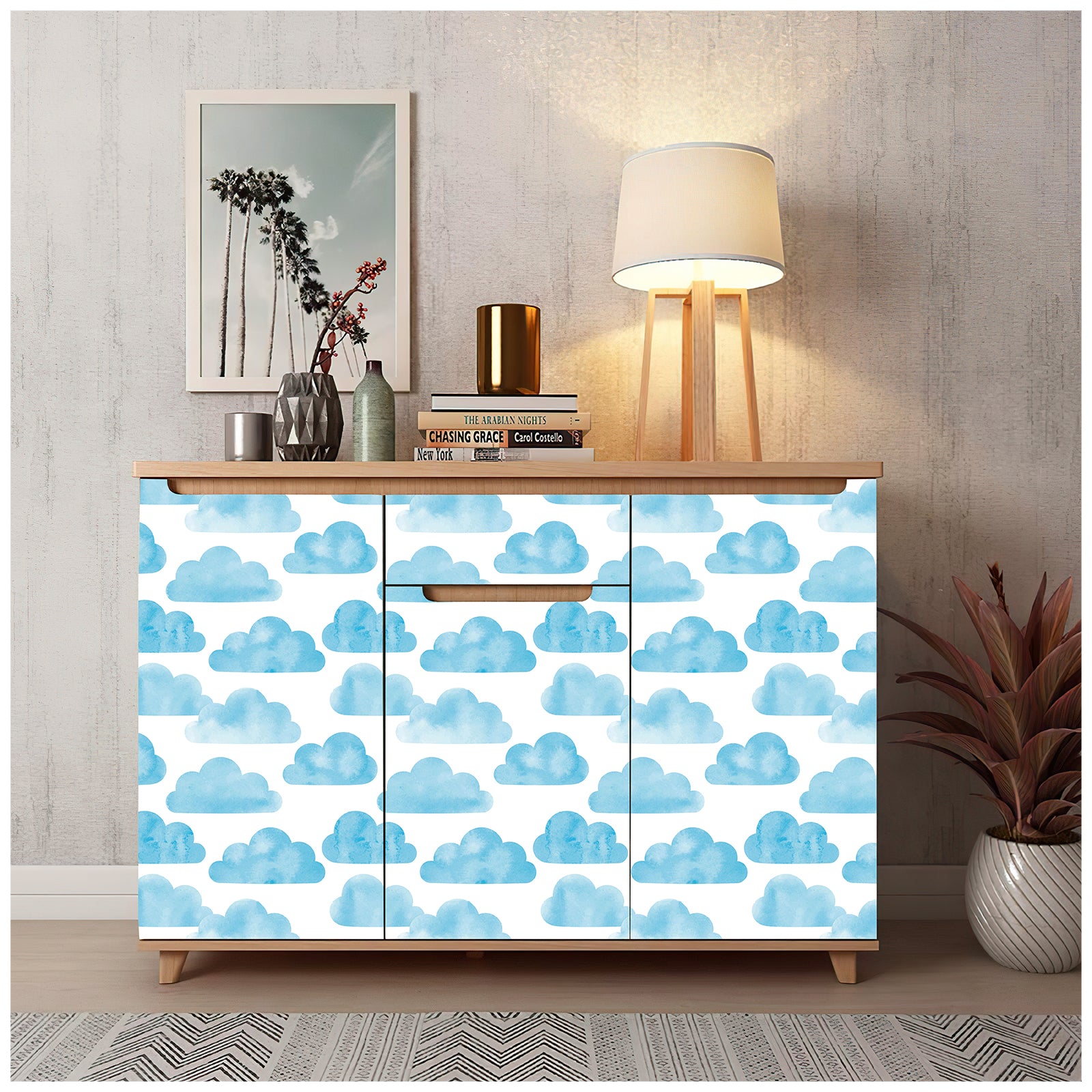 HaokHome 93061-1 Blue Peel and Stick Wallpaper Watercolor Clouds Wallpaper for Cabinets Drawers Stairs Rooms Wall Contact Paper