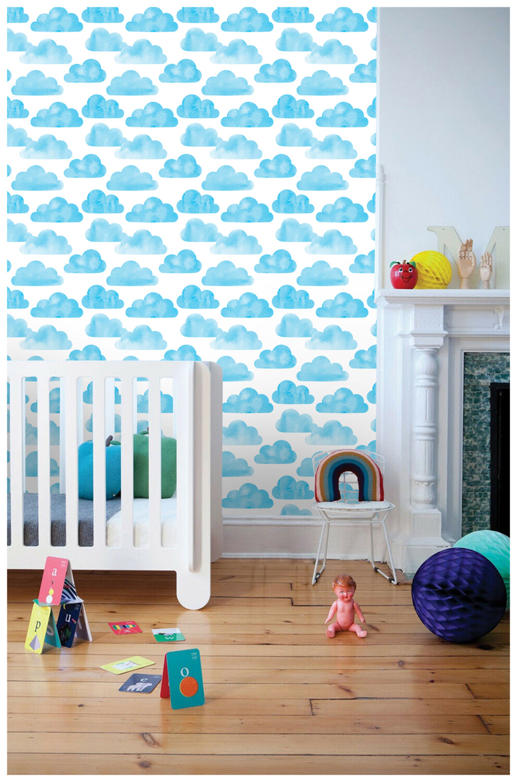 HaokHome 93061-1 Blue Peel and Stick Wallpaper Watercolor Clouds Wallpaper for Cabinets Drawers Stairs Rooms Wall Contact Paper