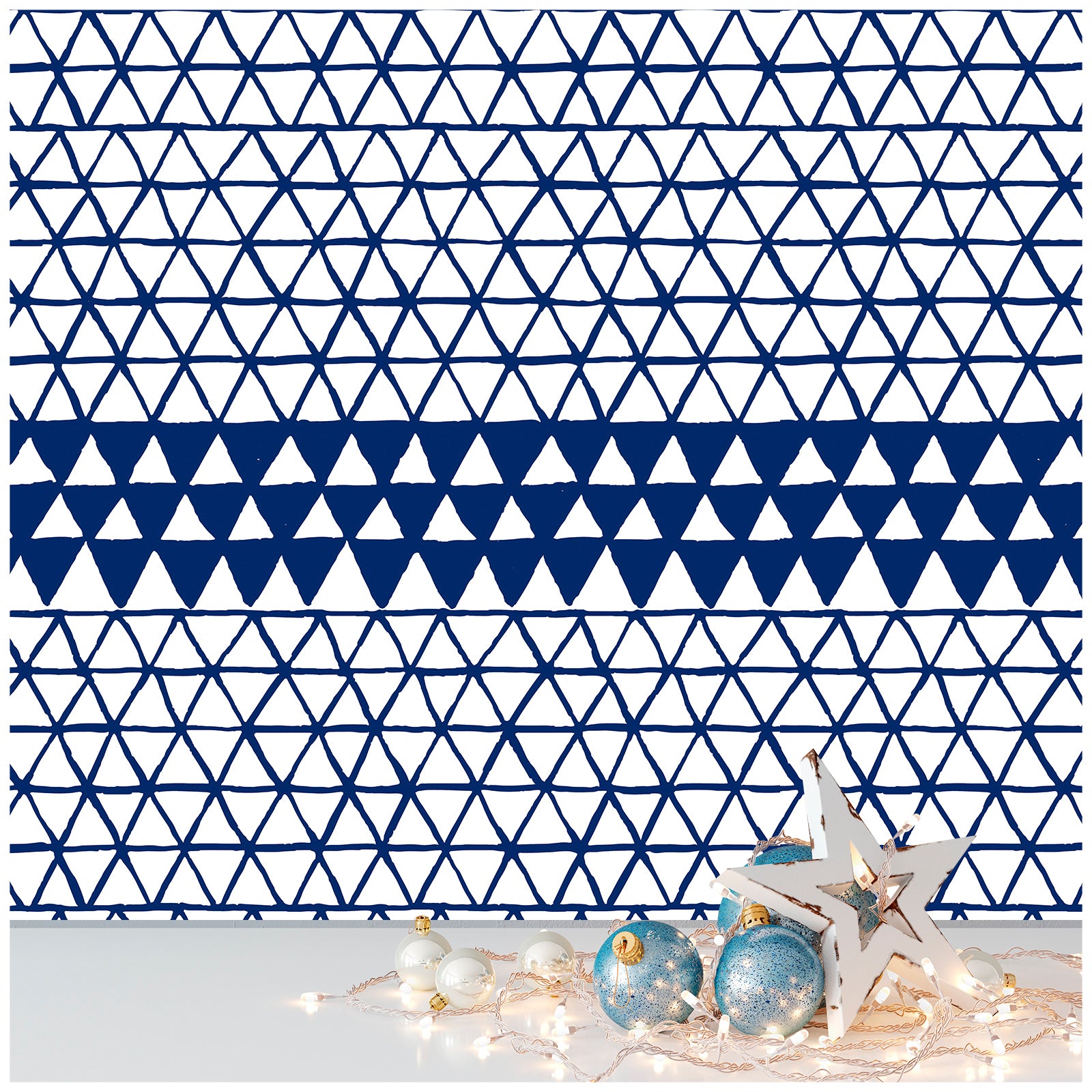 HaokHome 96039-1 Blue Triangle Peel Stick Wall Paper Sticker Pull and Stick Indigo Geometric Kitchen Contact Wallpaper