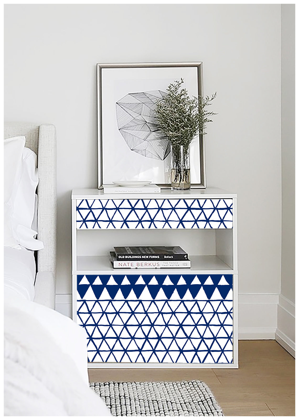 HaokHome 96039-1 Blue Triangle Peel Stick Wall Paper Sticker Pull and Stick Indigo Geometric Kitchen Contact Wallpaper