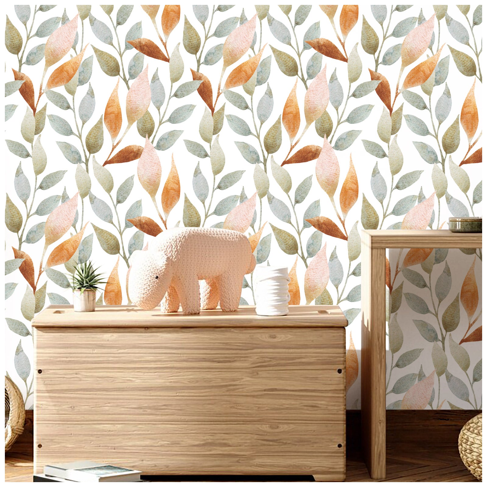 HaokHome 93178 Boho Leaf Peel and Stick Wallpaper Removable Self Adhesive Decorative