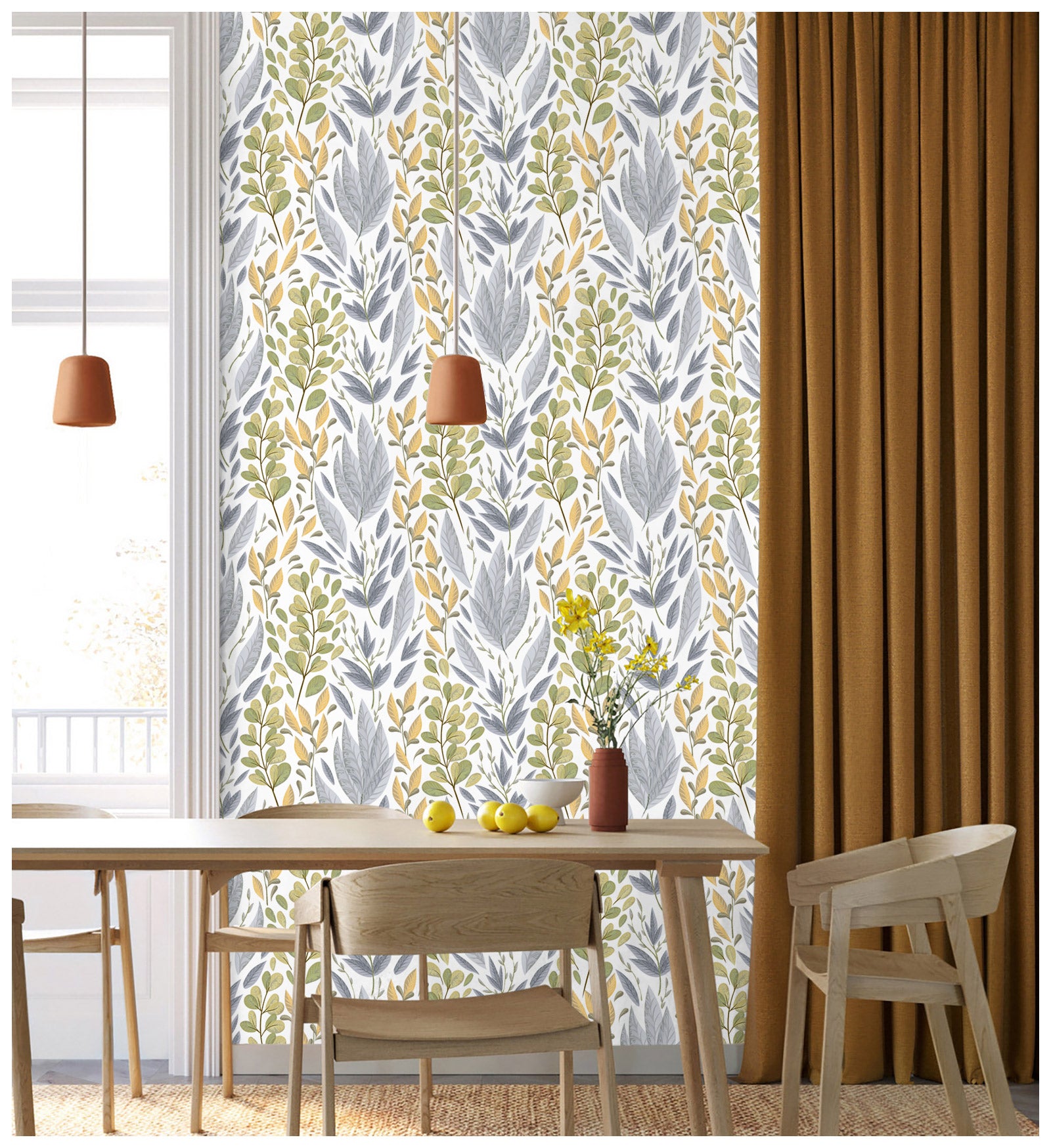 HaokHome 93166 Boho Leaf Peel and Stick Wallpaper Self Adhesive Decoration