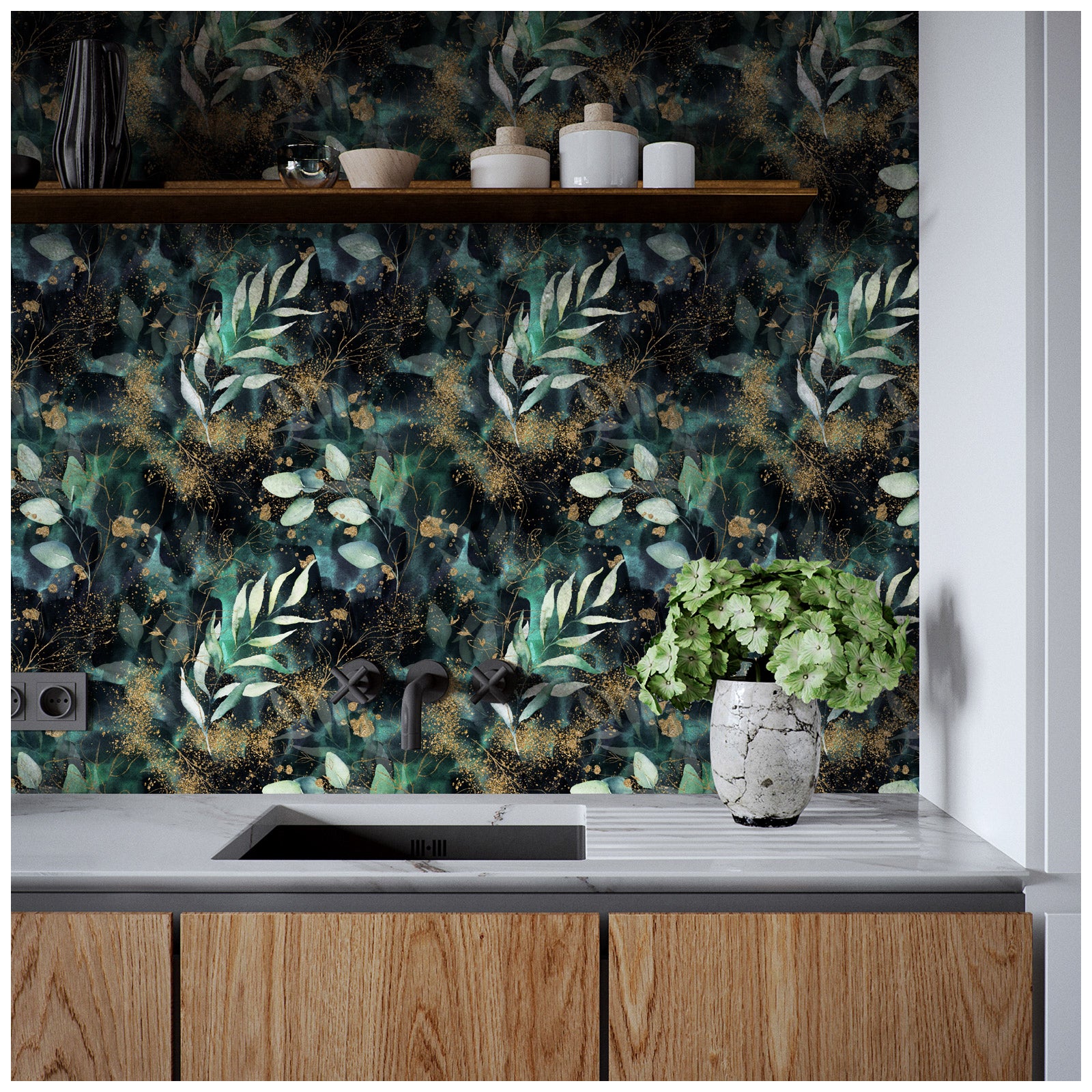 HaokHome 93208 Boho Leaves Peel and Stick Wallpaper Removable Self Adhesive Mural