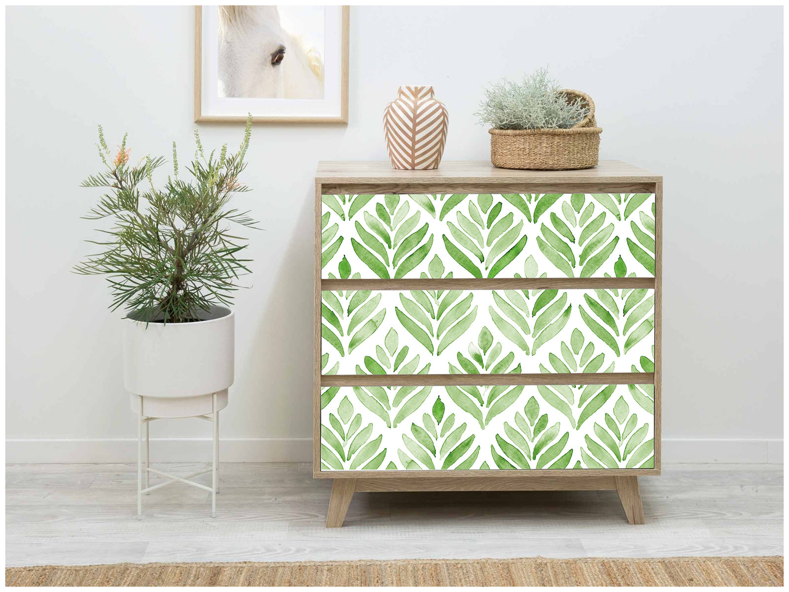 HAOKHOME 96031-1 Boho Peel and Stick Wallpaper Floral Tulip Leaves Green/White Removable Bathroom Kitchen Contact Paper Home Wall Decor