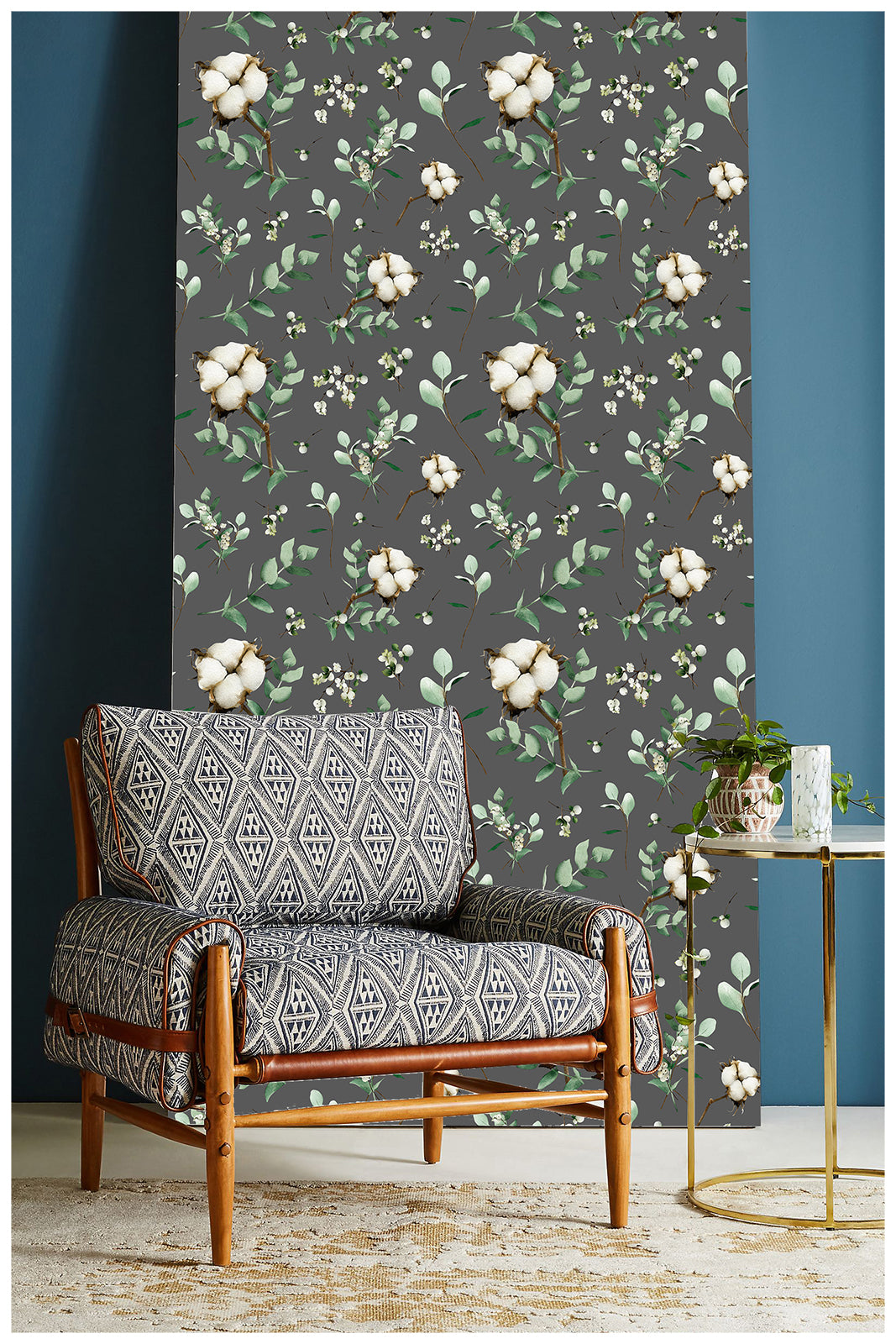 HaokHome 93097 Boho Wallpaper Peel and Stick Eucalyptus Cotton Floral Wallpaper Removable Contact Wall Paper