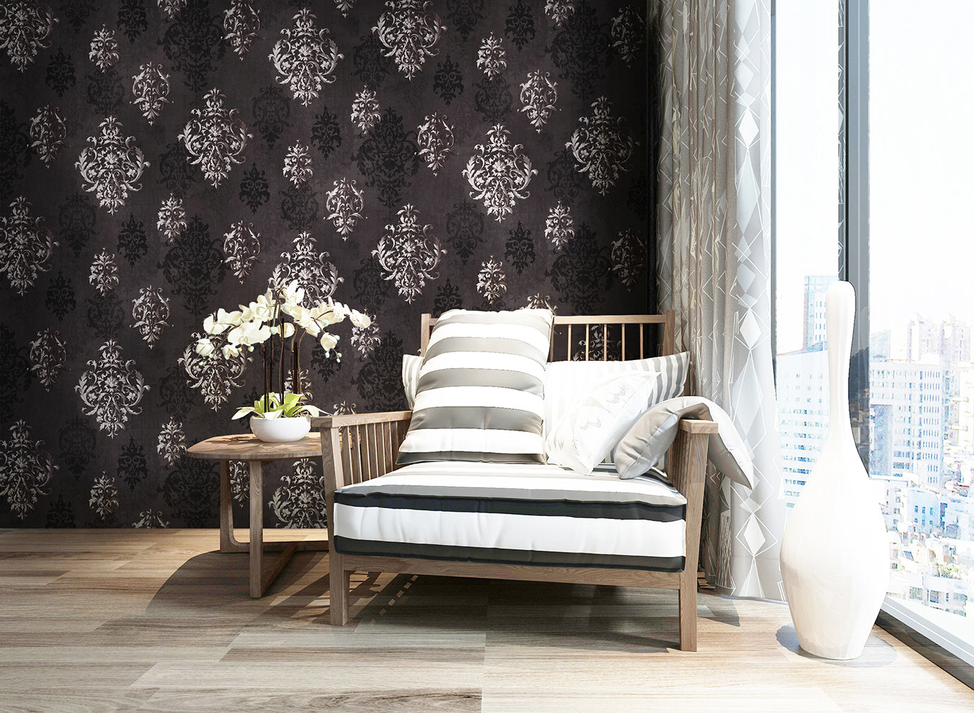 HaokHome 94006-2 Brown Damask Wallpaper Peel and Stick Vintage Self Adhesive Wallpaper