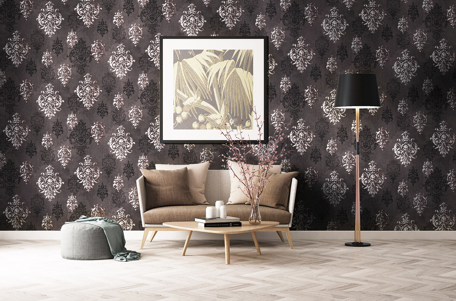 HaokHome 94006-2 Brown Damask Wallpaper Peel and Stick Vintage Self Adhesive Wallpaper