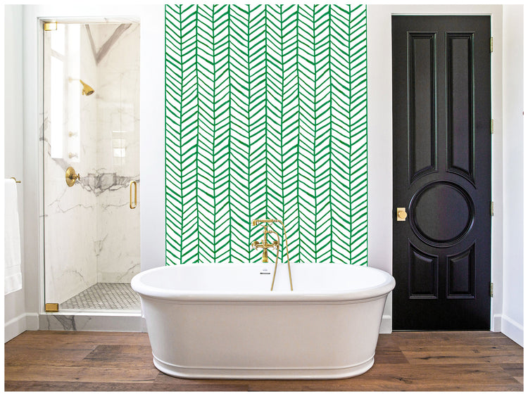 Herringbone Stripe Wallpaper Boho Minimalist Wall Paper Sticker Pull and Stick Green for Bathroom Walls