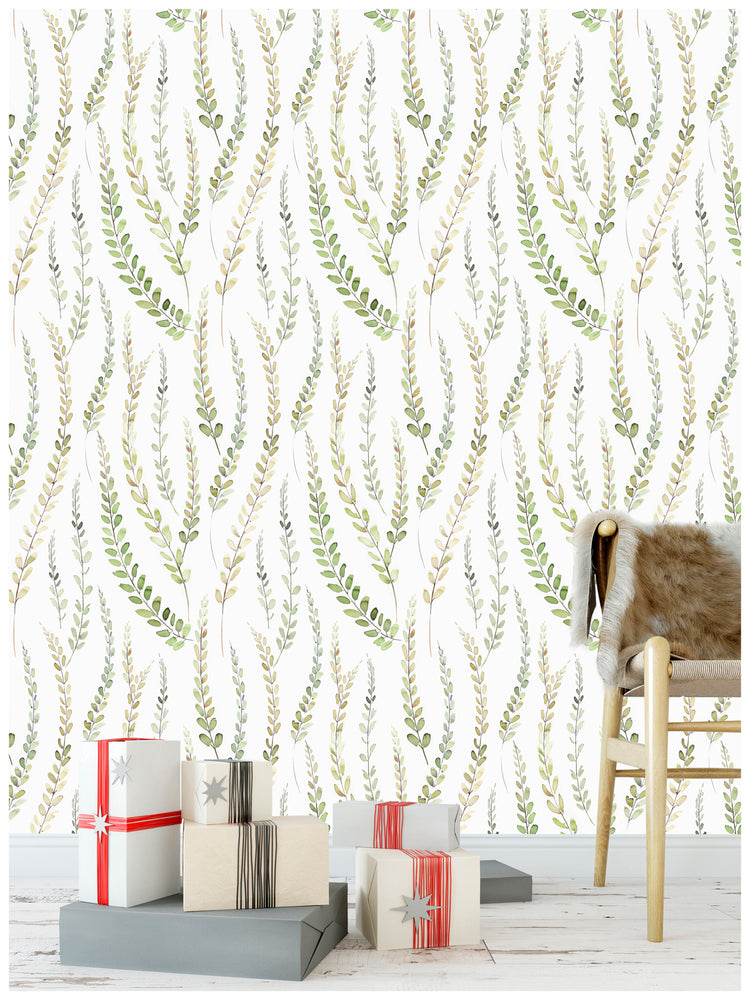 HaokHome 93041 Leaf Peel and Stick Wallpaper Green White Yellow Season Leaves Wall Boho Wall Contact Paper Mural for Home Nursery Decor