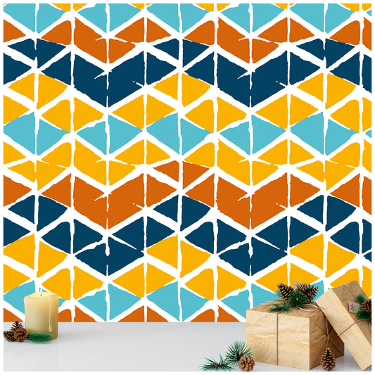 Colorful Geometric Peel and Stick Wallpaper Triangle Rhombus Abstract Contact Paper Orange/Blue