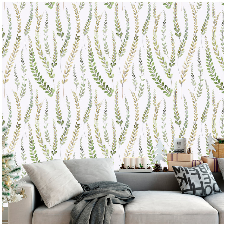 HaokHome 93041 Leaf Peel and Stick Wallpaper Green White Yellow Season Leaves Wall Boho Wall Contact Paper Mural for Home Nursery Decor