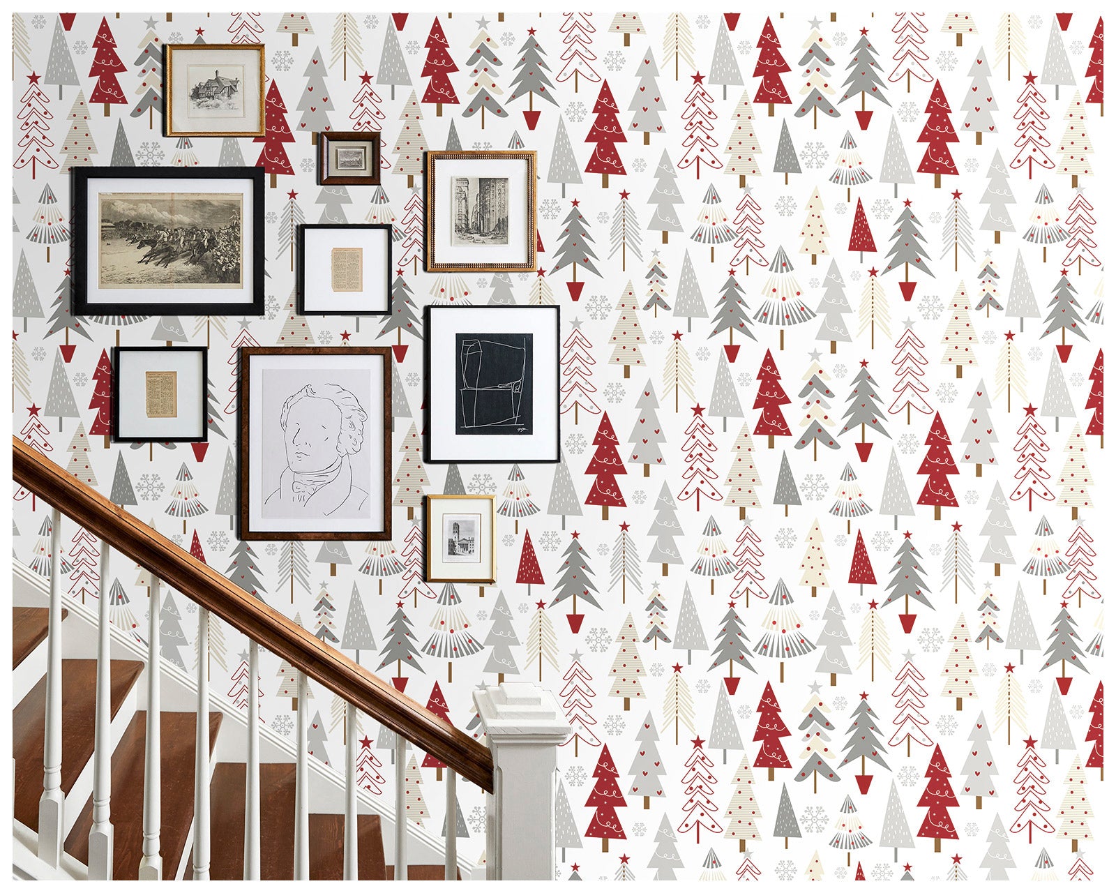 HaokHome 99032 Christmas Tree Contact Wall Paper Peel and Stick Wallpaper Red / White