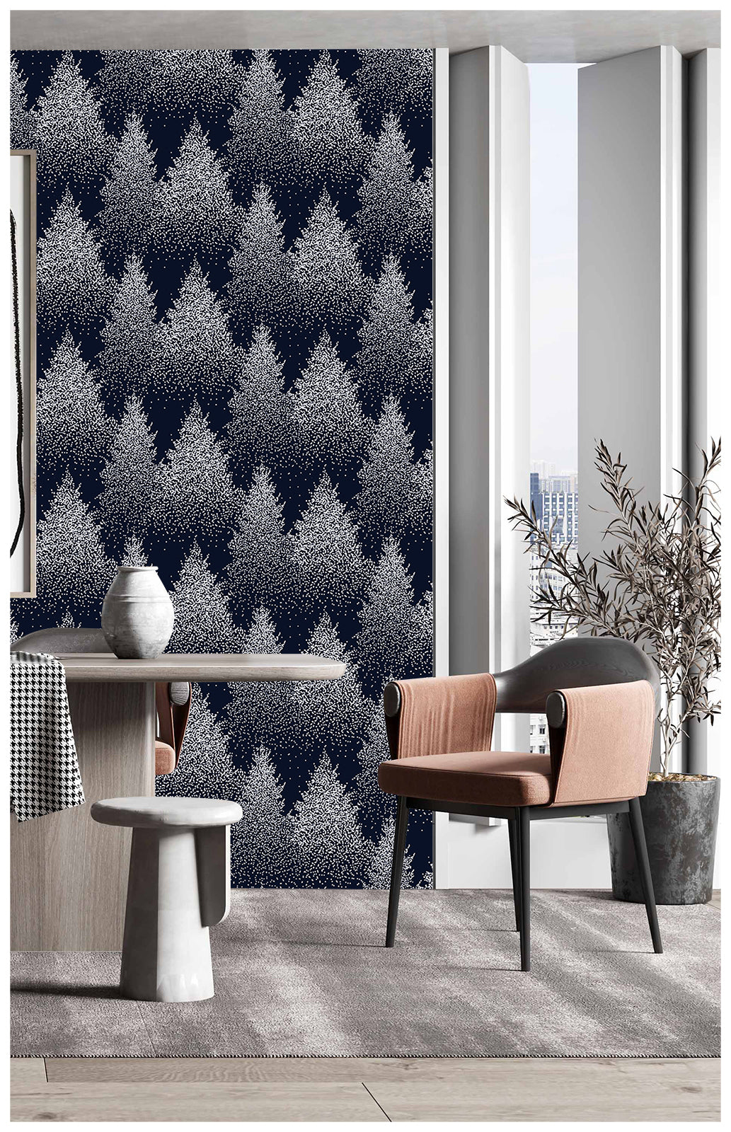 HaokHome 93049 Christmas Wallpaper Conifer Forest Tree Peel and Stick Wallpaper Snowflake Navy Removable Wall Paper