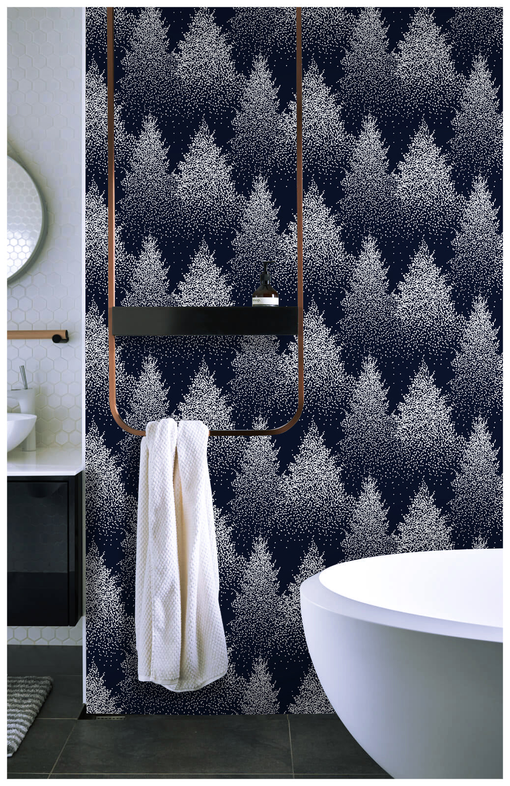 HaokHome 93049 Christmas Wallpaper Conifer Forest Tree Peel and Stick Wallpaper Snowflake Navy Removable Wall Paper