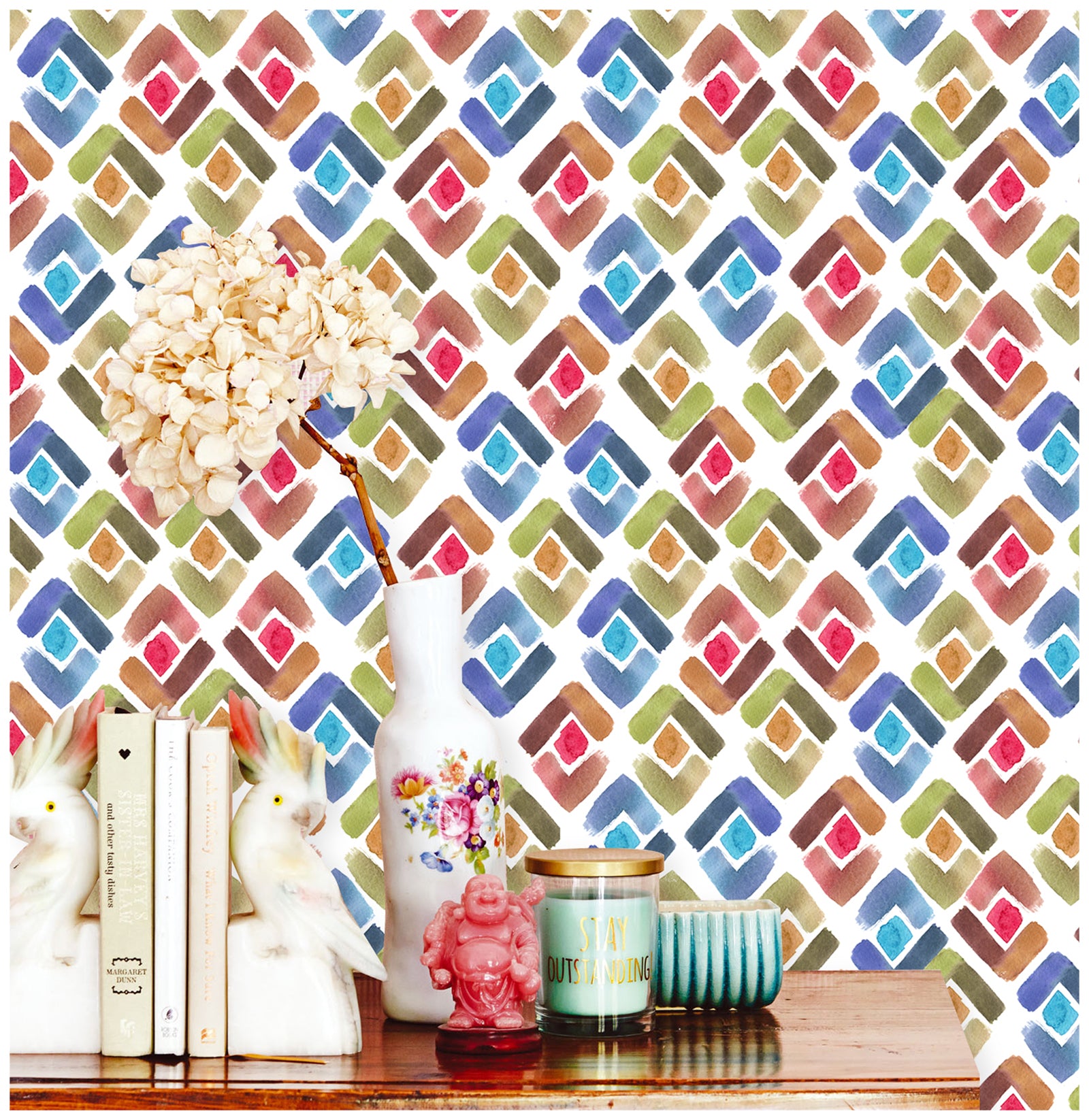 Colorful Diamond Peel and Stick Wallpaper Abstract Style Decorative Wallpaper Rolls for Walls