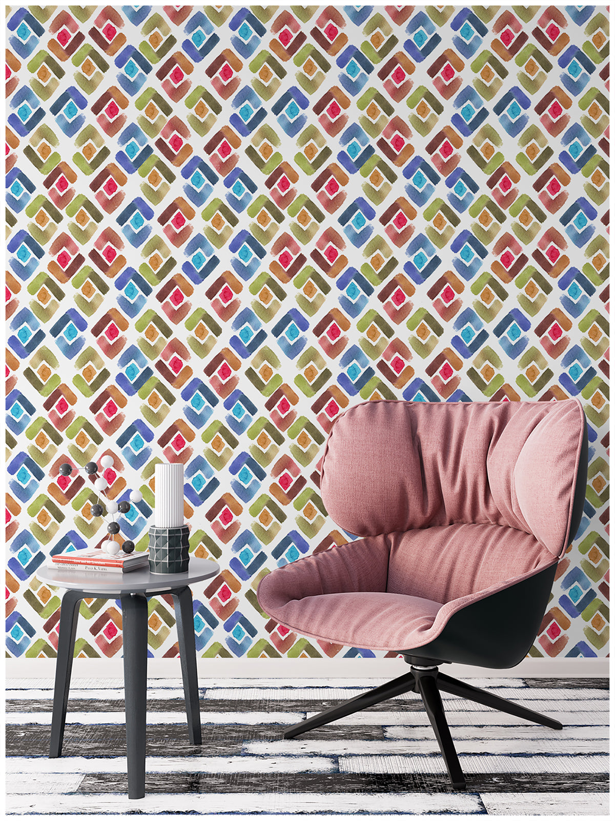 Colorful Diamond Peel and Stick Wallpaper Abstract Style Decorative Wallpaper Rolls for Walls