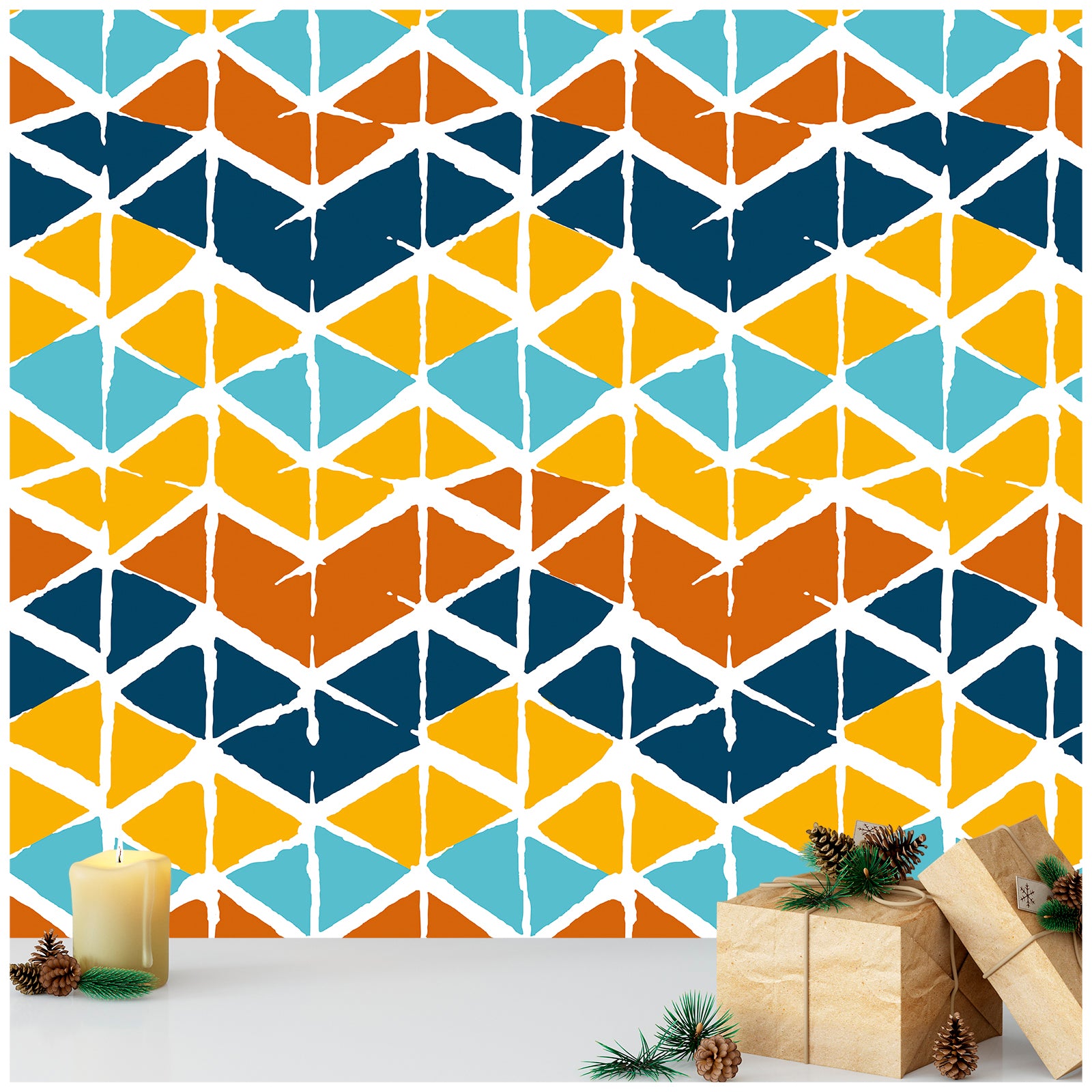 HaokHome 96037 Colorful Geometric Peel and Stick Wallpaper Triangle Rhombus Abstract Contact Paper Orange/Blue