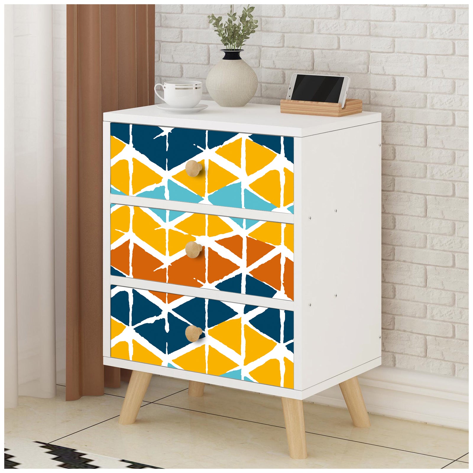 HaokHome 96037 Colorful Geometric Peel and Stick Wallpaper Triangle Rhombus Abstract Contact Paper Orange/Blue