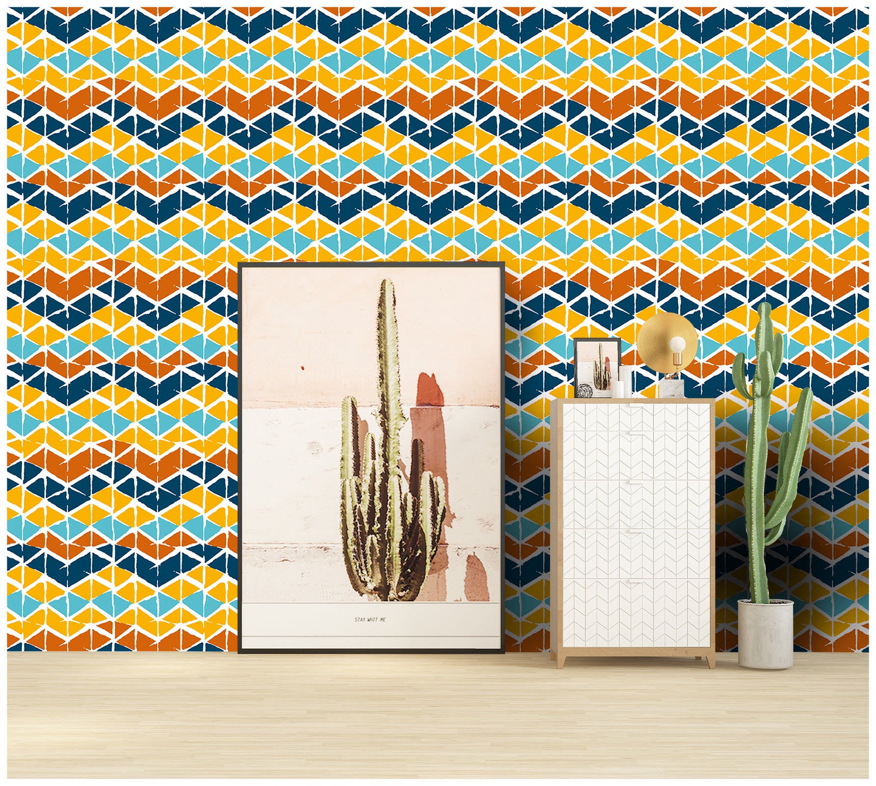 HaokHome 96037 Colorful Geometric Peel and Stick Wallpaper Triangle Rhombus Abstract Contact Paper Orange/Blue