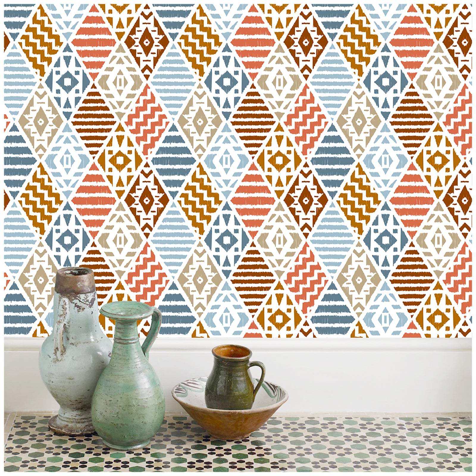 HaokHome 96061 Colorful Geometric Trellis Wallpaper Vintage Argyle Patterned Wallpaper for Backplash