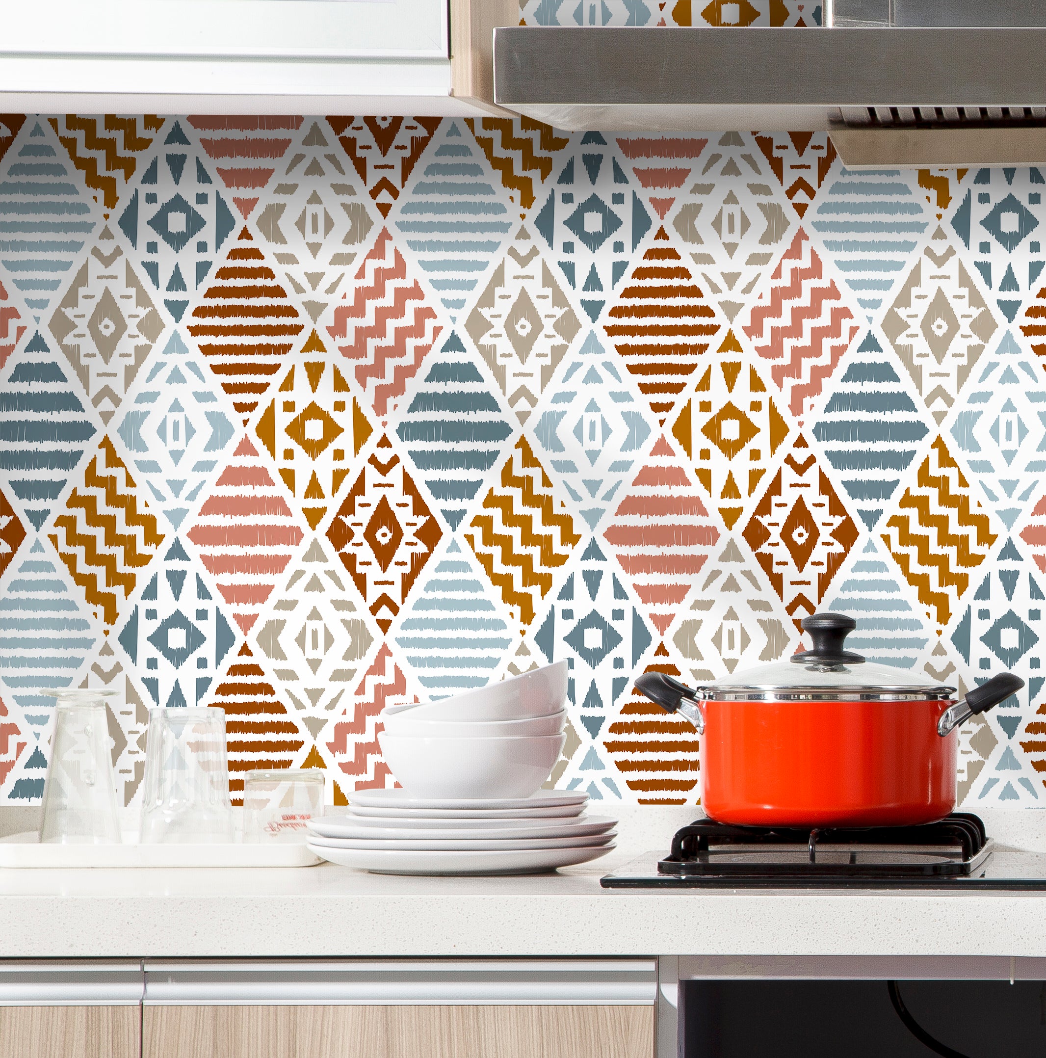 HaokHome 96061 Colorful Geometric Trellis Wallpaper Vintage Argyle Patterned Wallpaper for Backplash