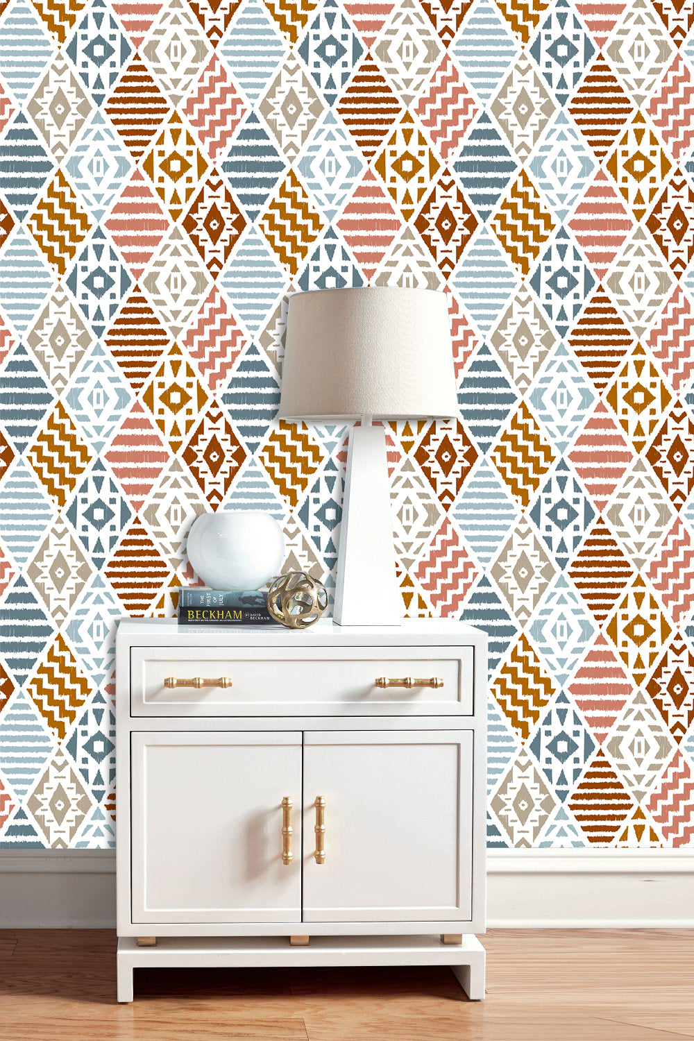 HaokHome 96061 Colorful Geometric Trellis Wallpaper Vintage Argyle Patterned Wallpaper for Backplash