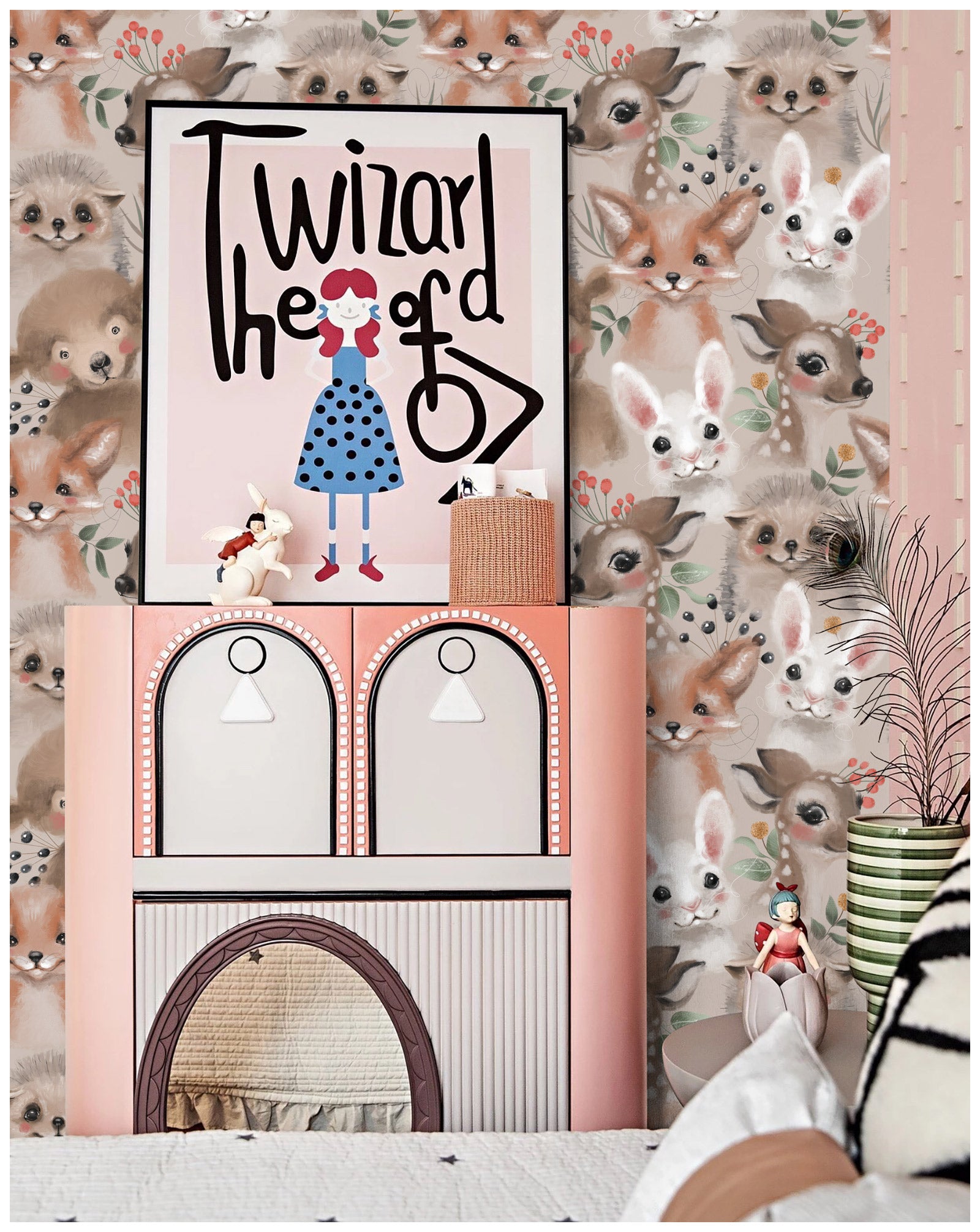 HaokHome 99043 Cute Animal Cartoon Deer Punny Wallpaper Kids and Nursery Room Wall decor