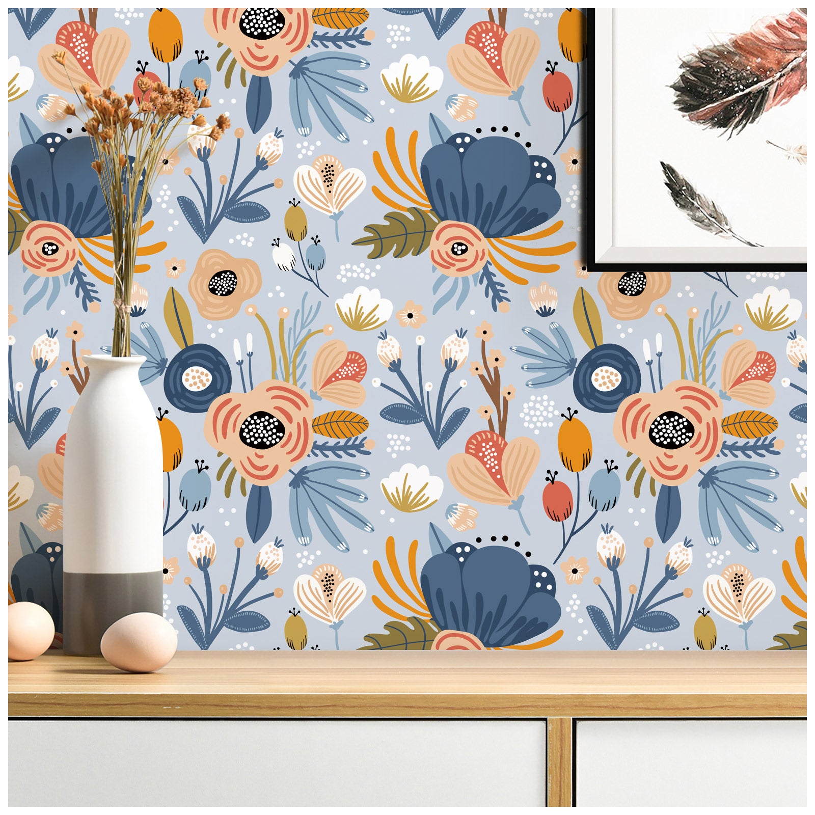 HaokHome 93209 Cute Floral Peel and Stick Wallpaper Removable Self Adhesive Mural