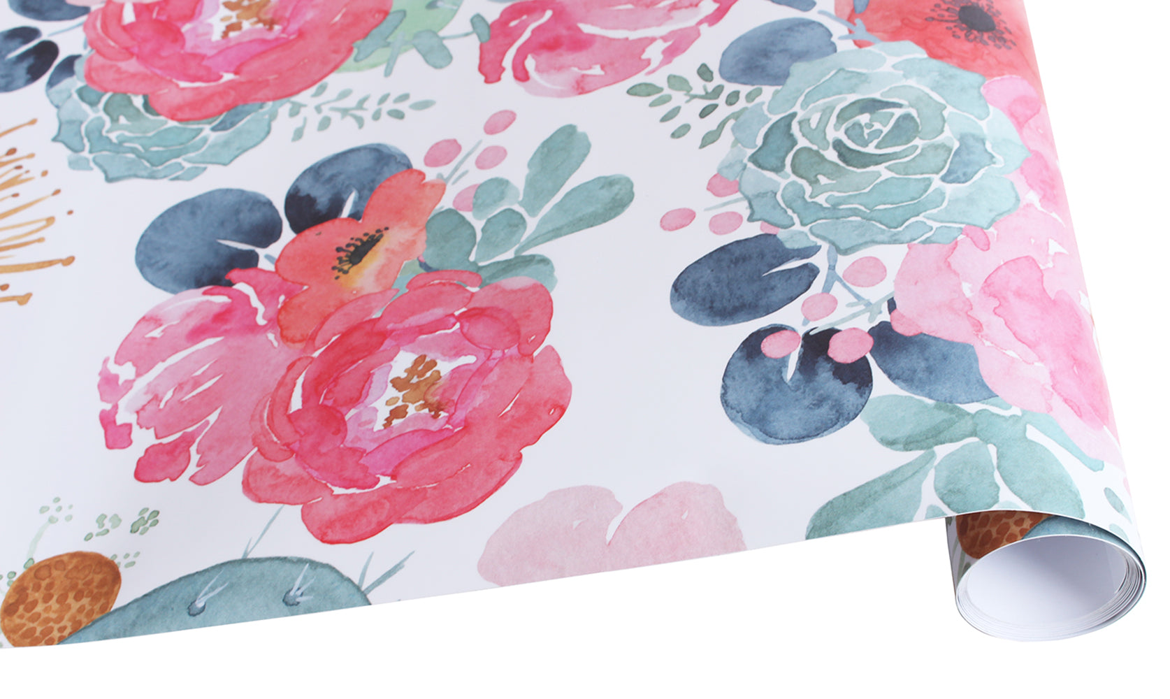 HaokHome 93005-2 Cute Watercolor Peony and Cactus Wallpaper Peel and Stick Floral Wallpaper White/Pink/Green