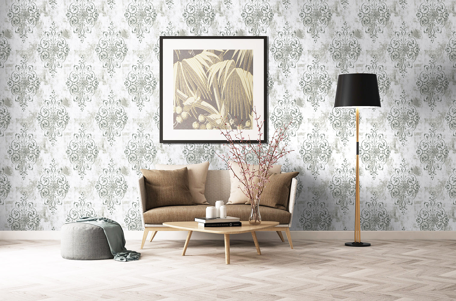 HaokHome 94005-2 Damask Peel and Stick Wallpaper Decorative Vintage Vinyl Wallpaper