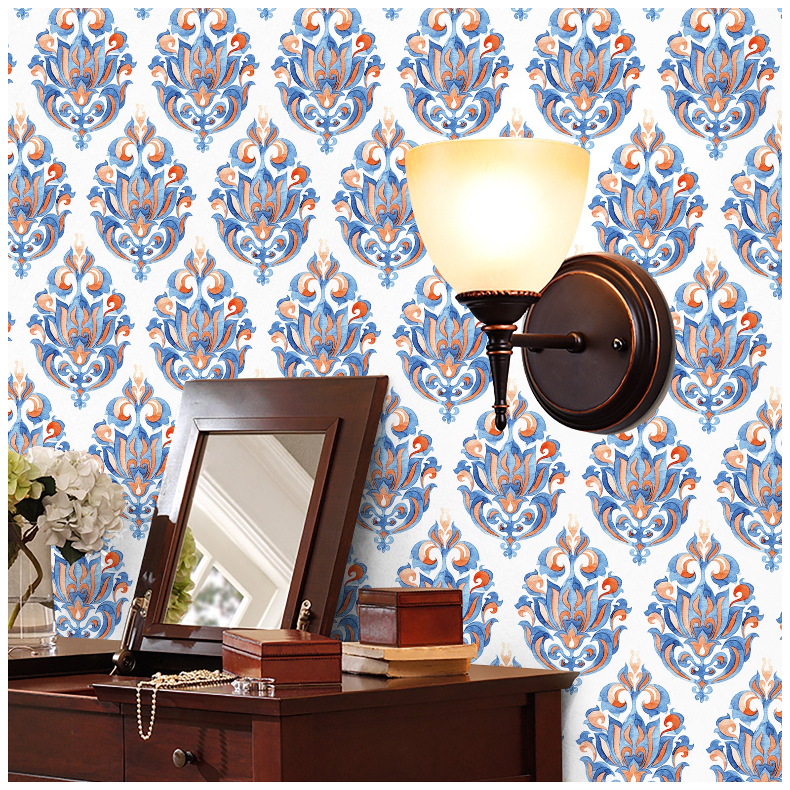 HaokHome 94023 Damask Wallpaper Peel Stick Vintage Wallpaper for Ancient Furniture and Walls Decor