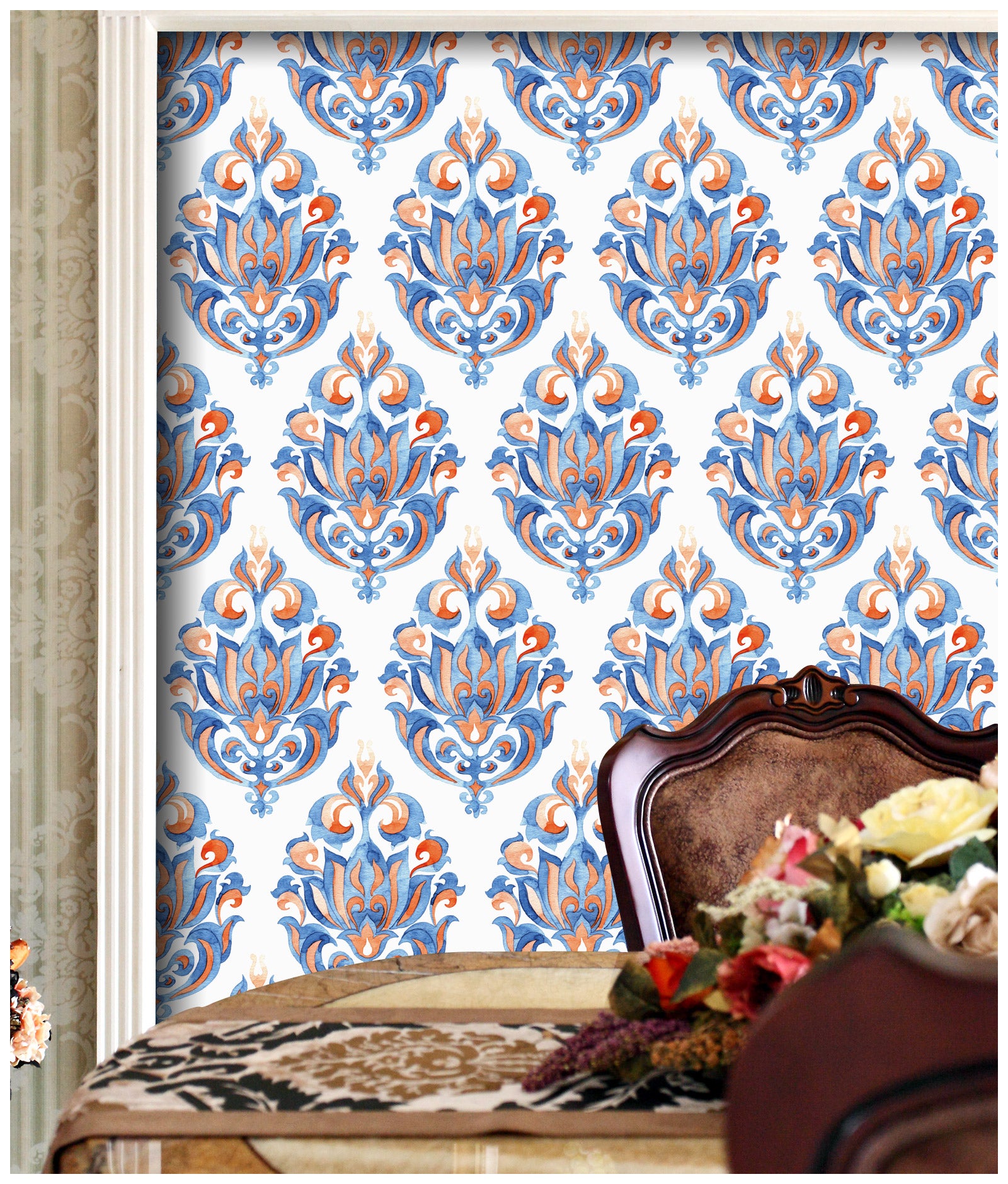 HaokHome 94023 Damask Wallpaper Peel Stick Vintage Wallpaper for Ancient Furniture and Walls Decor