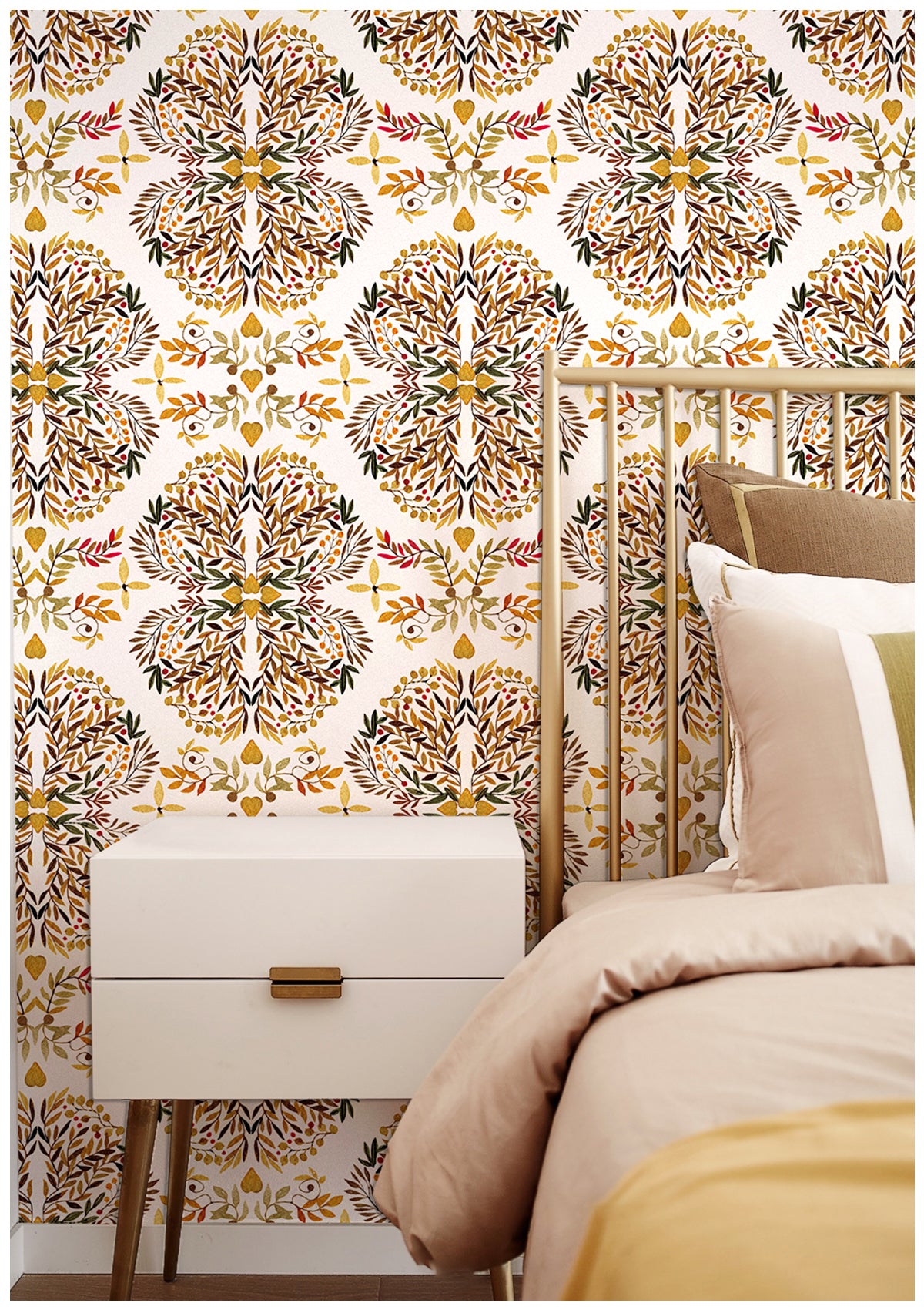 HaokHome 94024 Damask Wallpaper Peel and Stick Wall Decor Contact Paper Leaf White/Brown