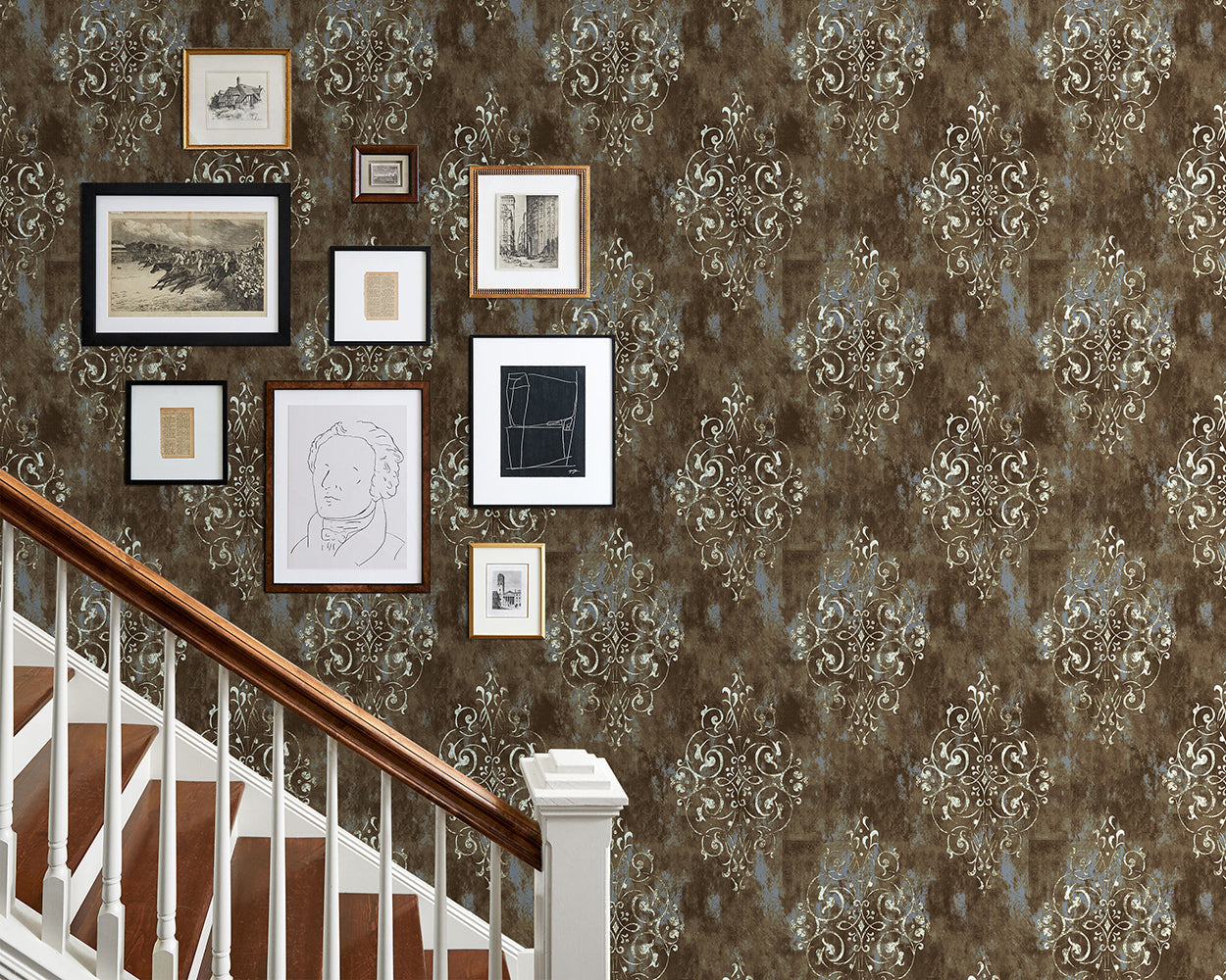 HaokHome 94005 Damask Wallpaper Peel and Stick Wallpaper Brown Vintage Wall Paper